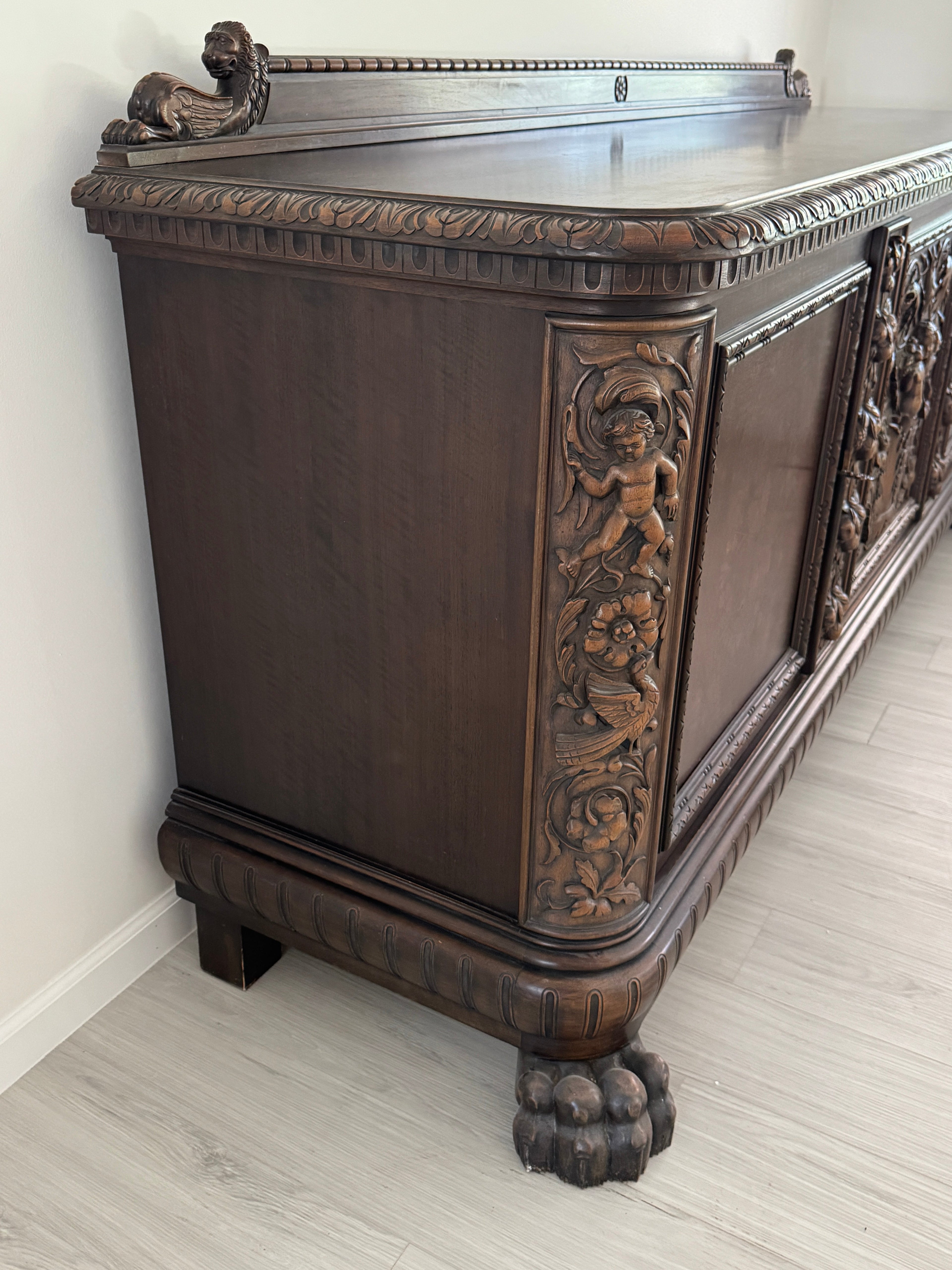 Victorian Carved Walnut Clawfoot Buffet Sideboard Credenza - Zipfel Furniture