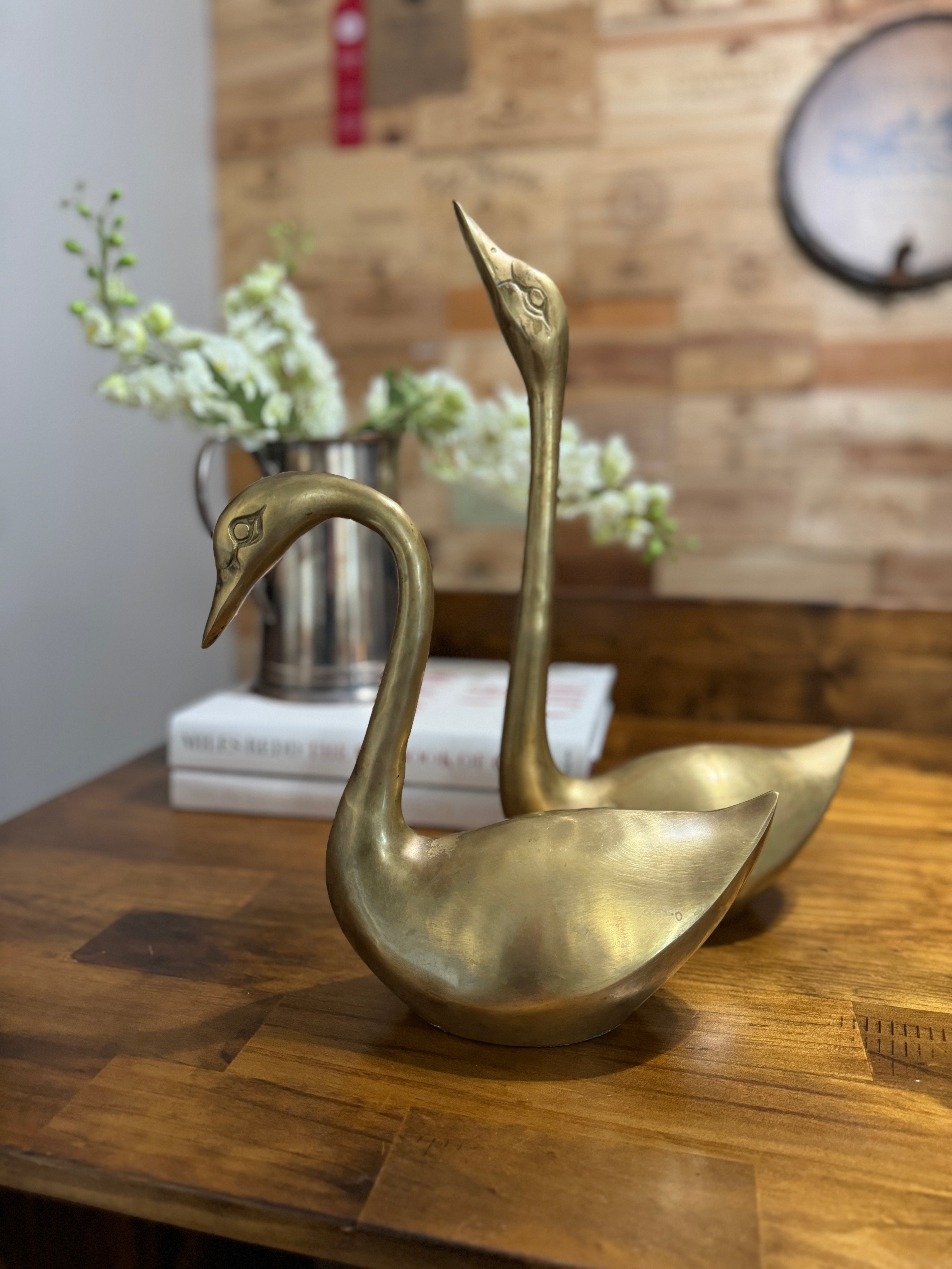 Vintage Large/XL Brass Swans - Set of Two