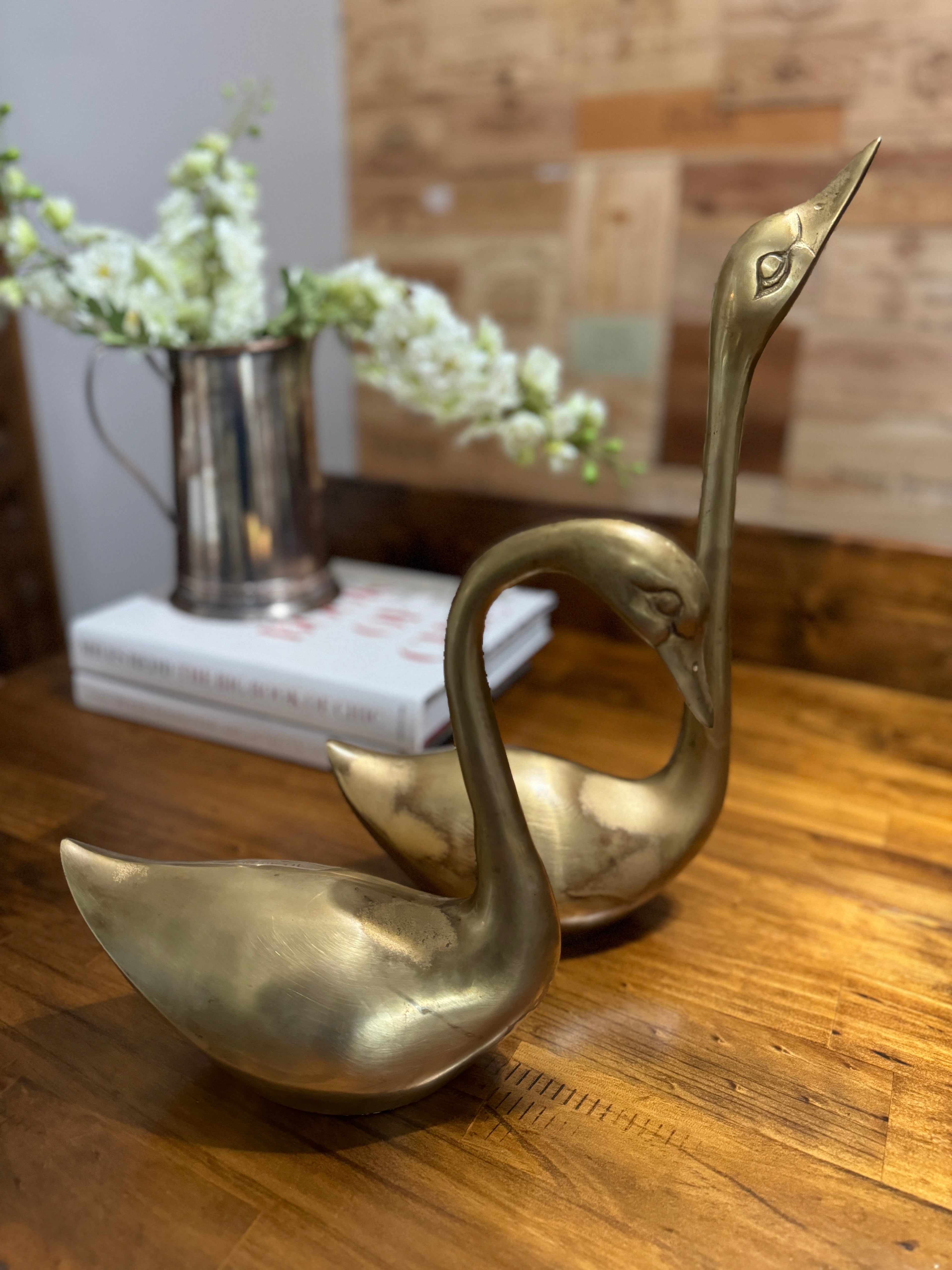 Vintage Large/XL Brass Swans - Set of Two