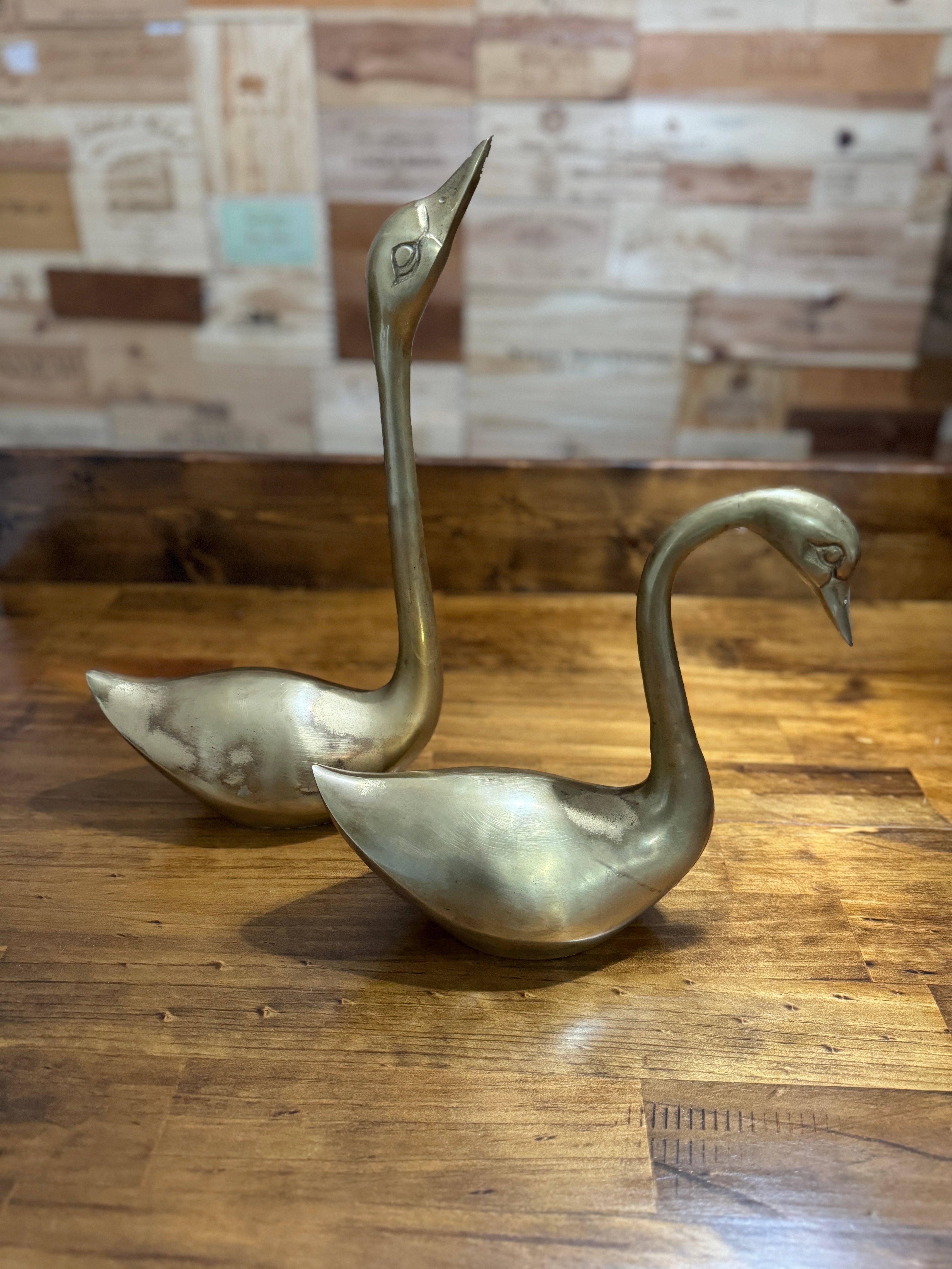 Vintage Large/XL Brass Swans - Set of Two