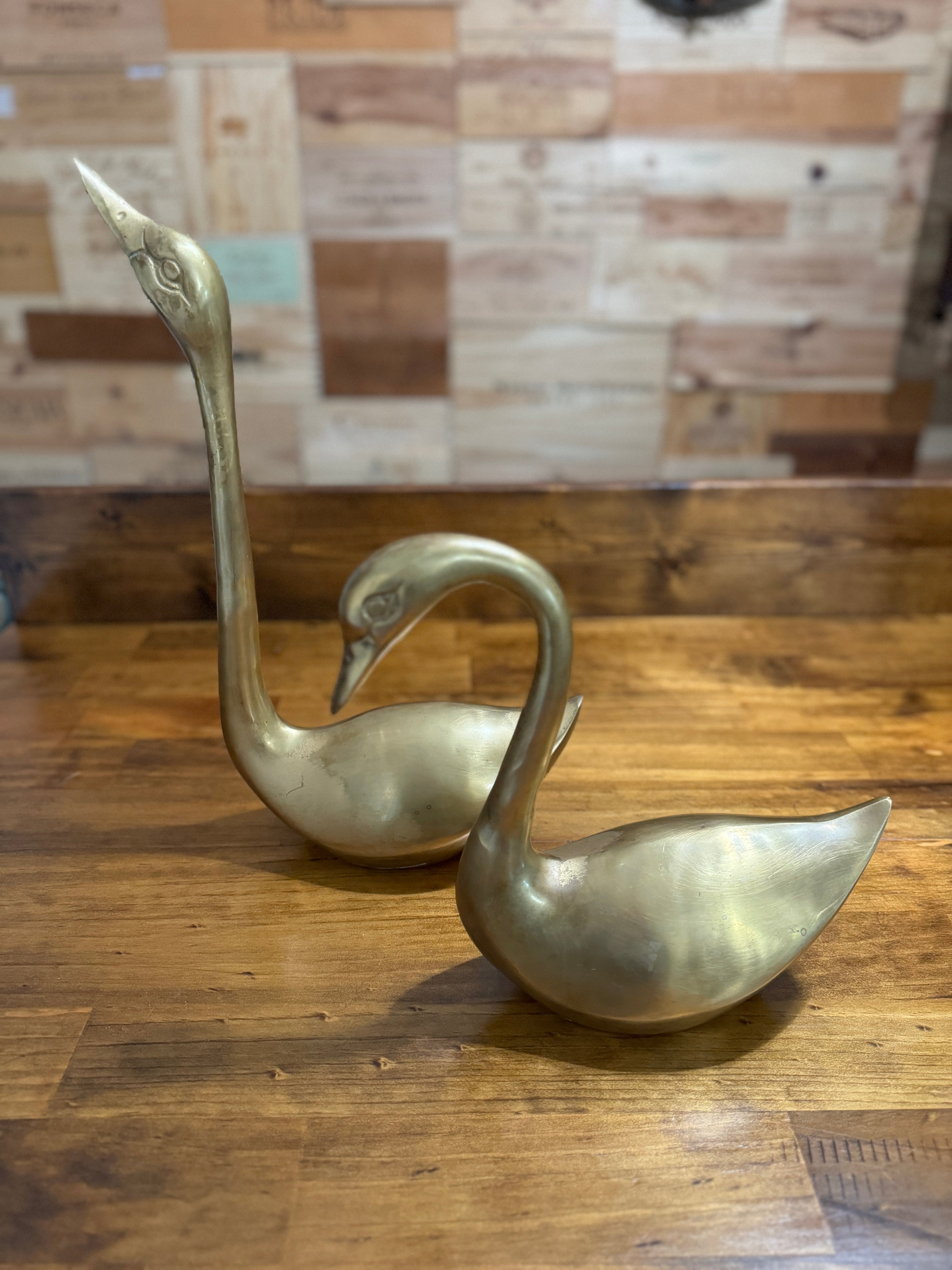 Vintage Large/XL Brass Swans - Set of Two