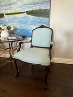 Antique Louis XV Style Carved Walnut Upholstered Arm Chairs - Set of Two