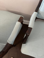 Antique Louis XV Style Carved Walnut Upholstered Arm Chairs - Set of Two