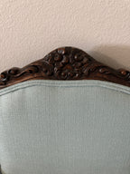 Antique Louis XV Style Carved Walnut Upholstered Arm Chairs - Set of Two
