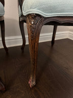 Antique Louis XV Style Carved Walnut Upholstered Arm Chairs - Set of Two