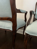 Antique Louis XV Style Carved Walnut Upholstered Arm Chairs - Set of Two