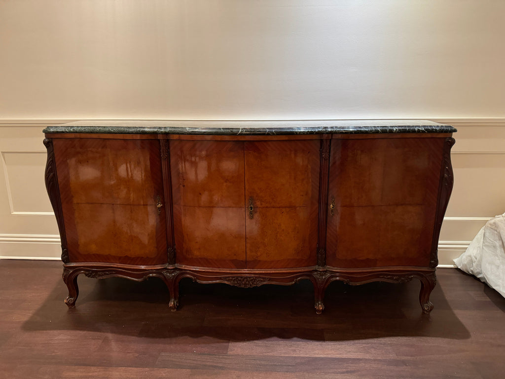 Antique French Louis XV Style Marble Top Marquetry Credenza/Sideboard/Buffet