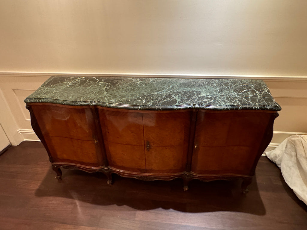 Antique French Louis XV Style Marble Top Marquetry Credenza/Sideboard/Buffet