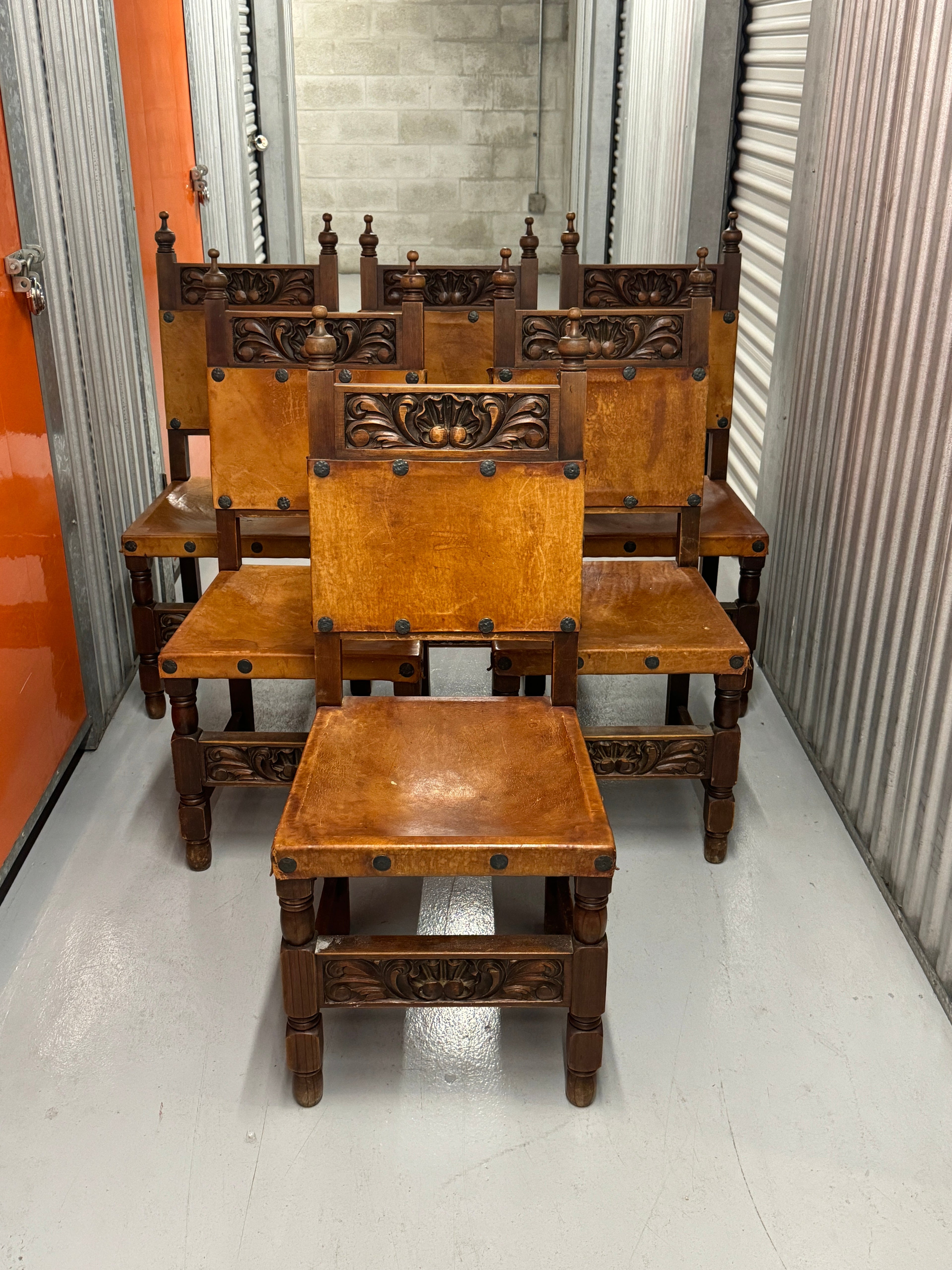 1960s Mexican Leather Dining Chairs - Set of 6