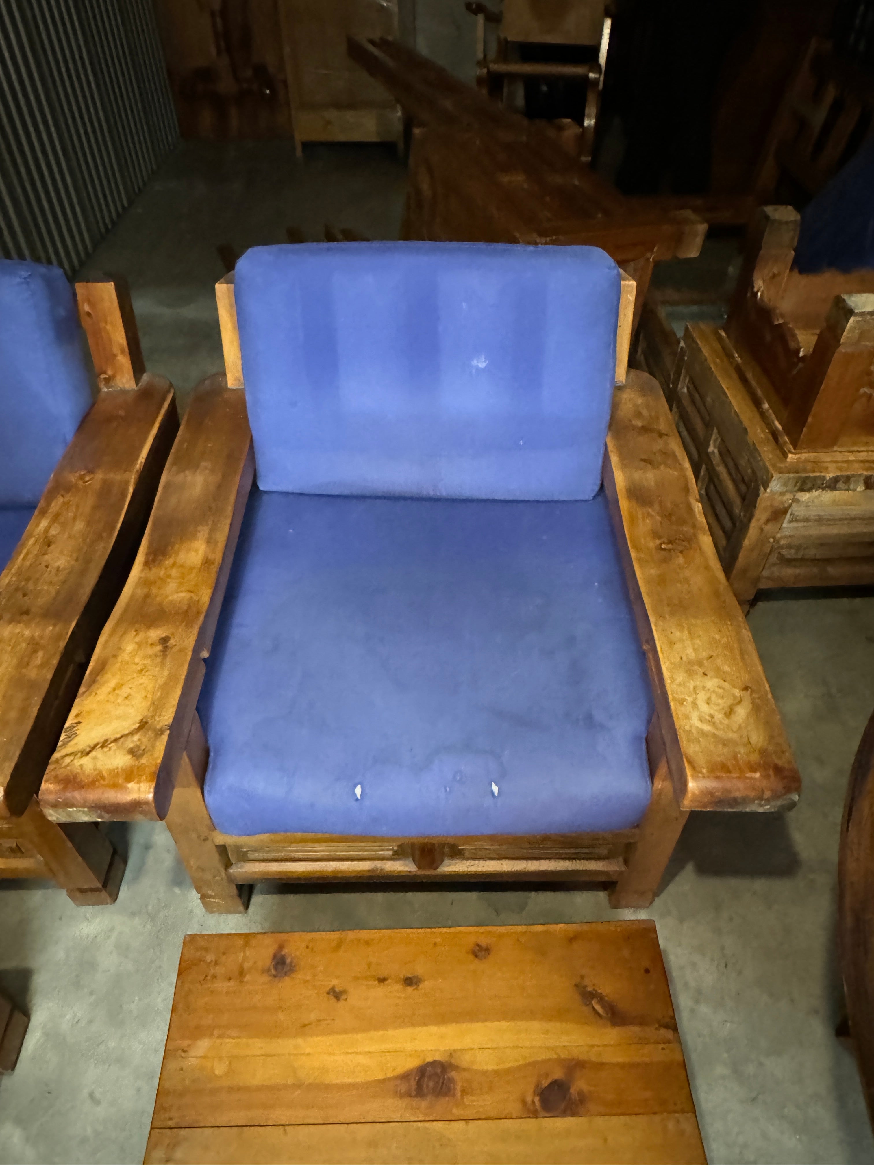 Vintage 1960s Mexican Lounge Chairs with Ottoman and Side Table - Sold as a Set