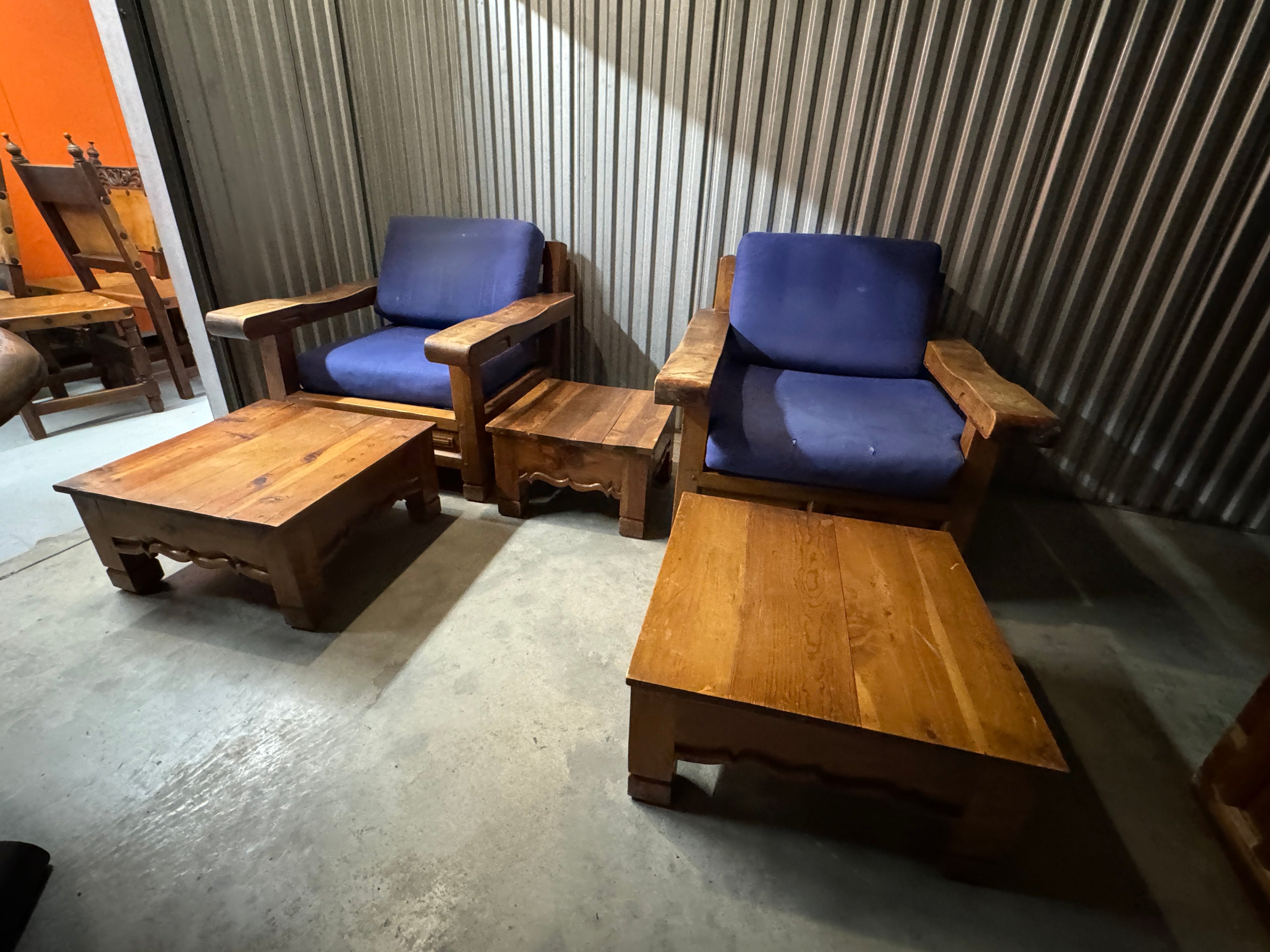 Vintage 1960s Mexican Lounge Chairs with Ottoman and Side Table - Sold as a Set