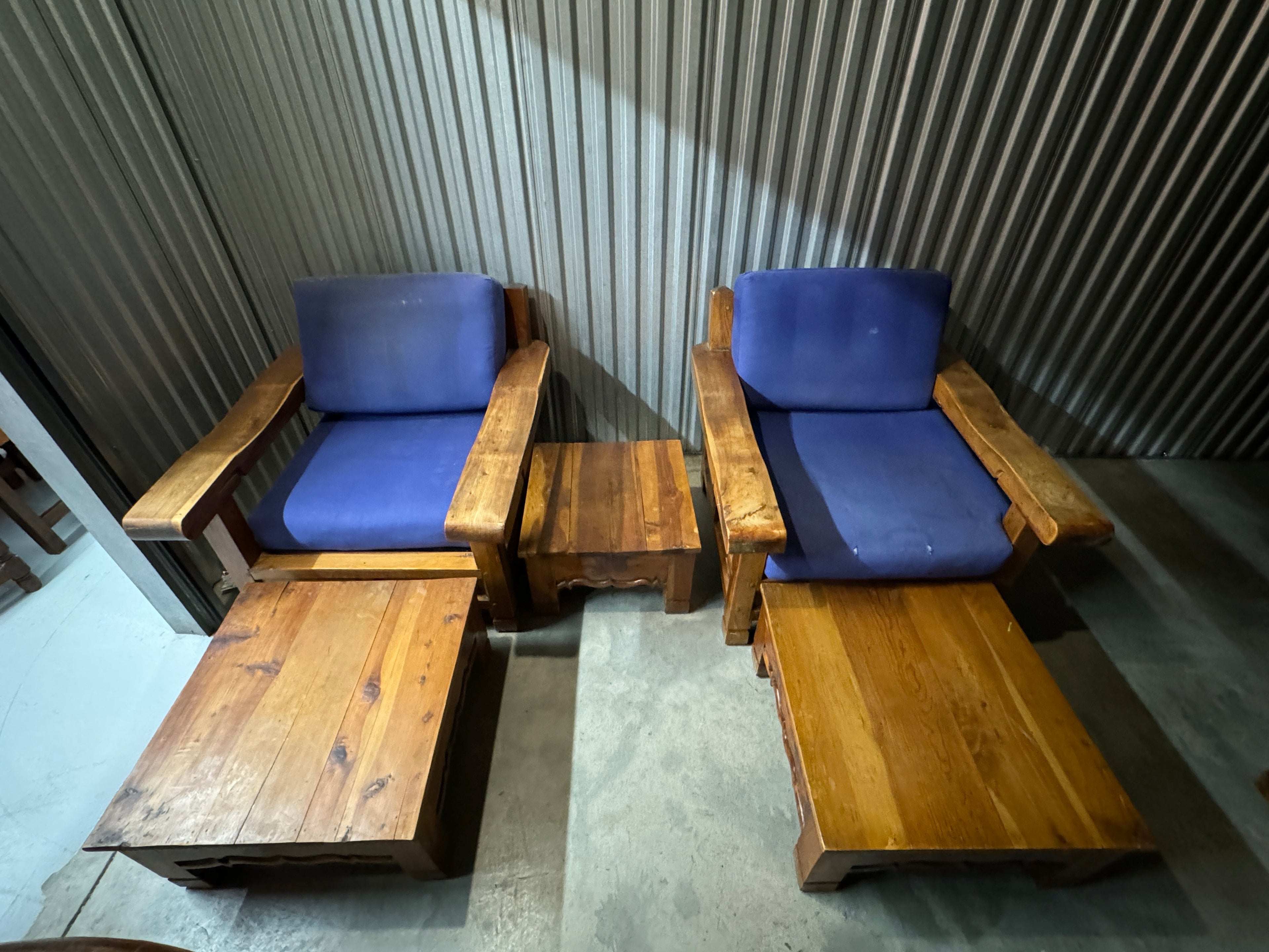 Vintage 1960s Mexican Lounge Chairs with Ottoman and Side Table - Sold as a Set