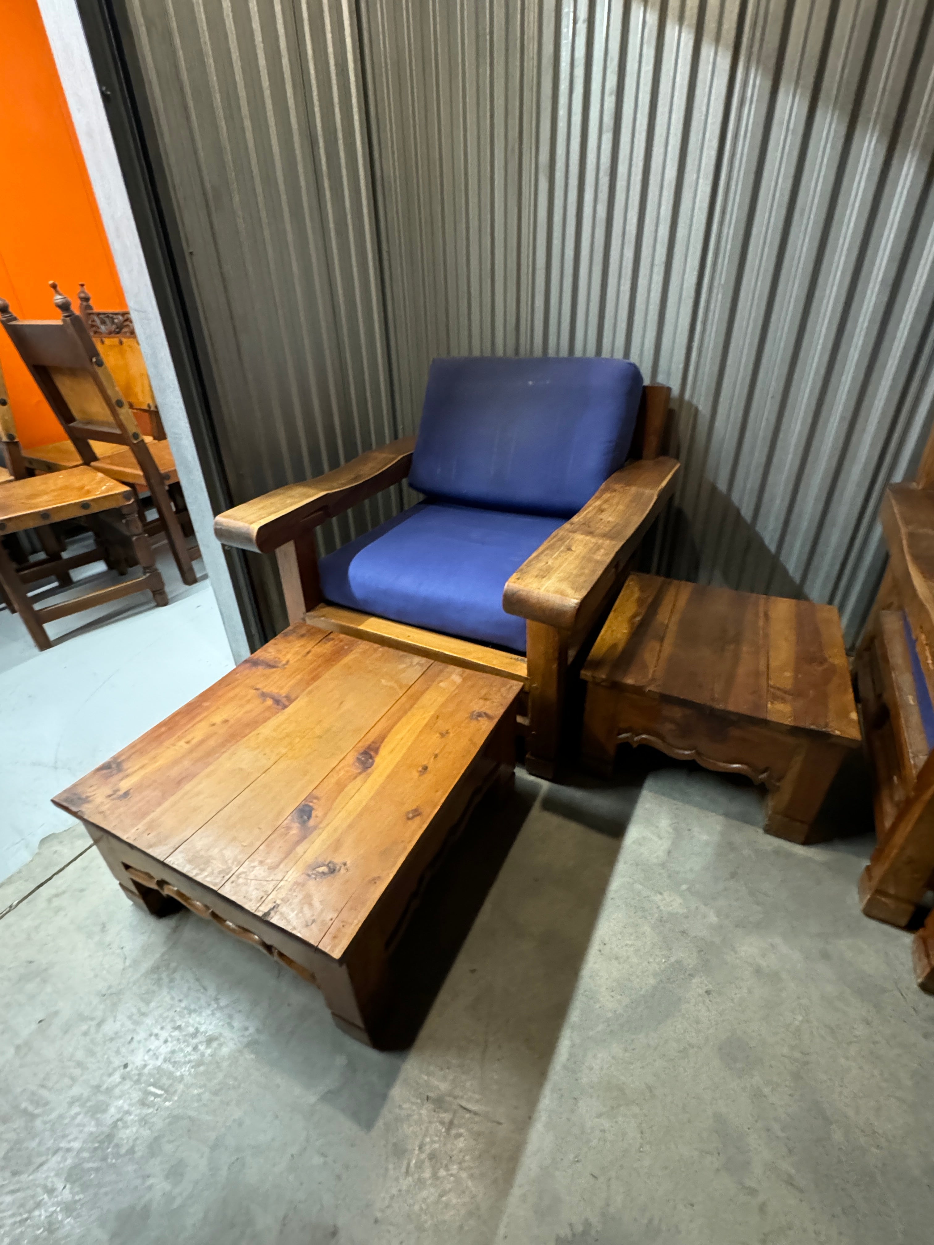 Vintage 1960s Mexican Lounge Chairs with Ottoman and Side Table - Sold as a Set