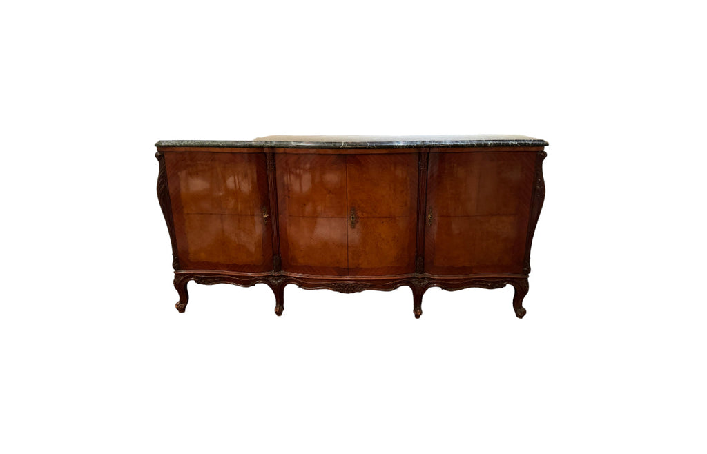 Antique French Louis XV Style Marble Top Marquetry Credenza/Sideboard/Buffet