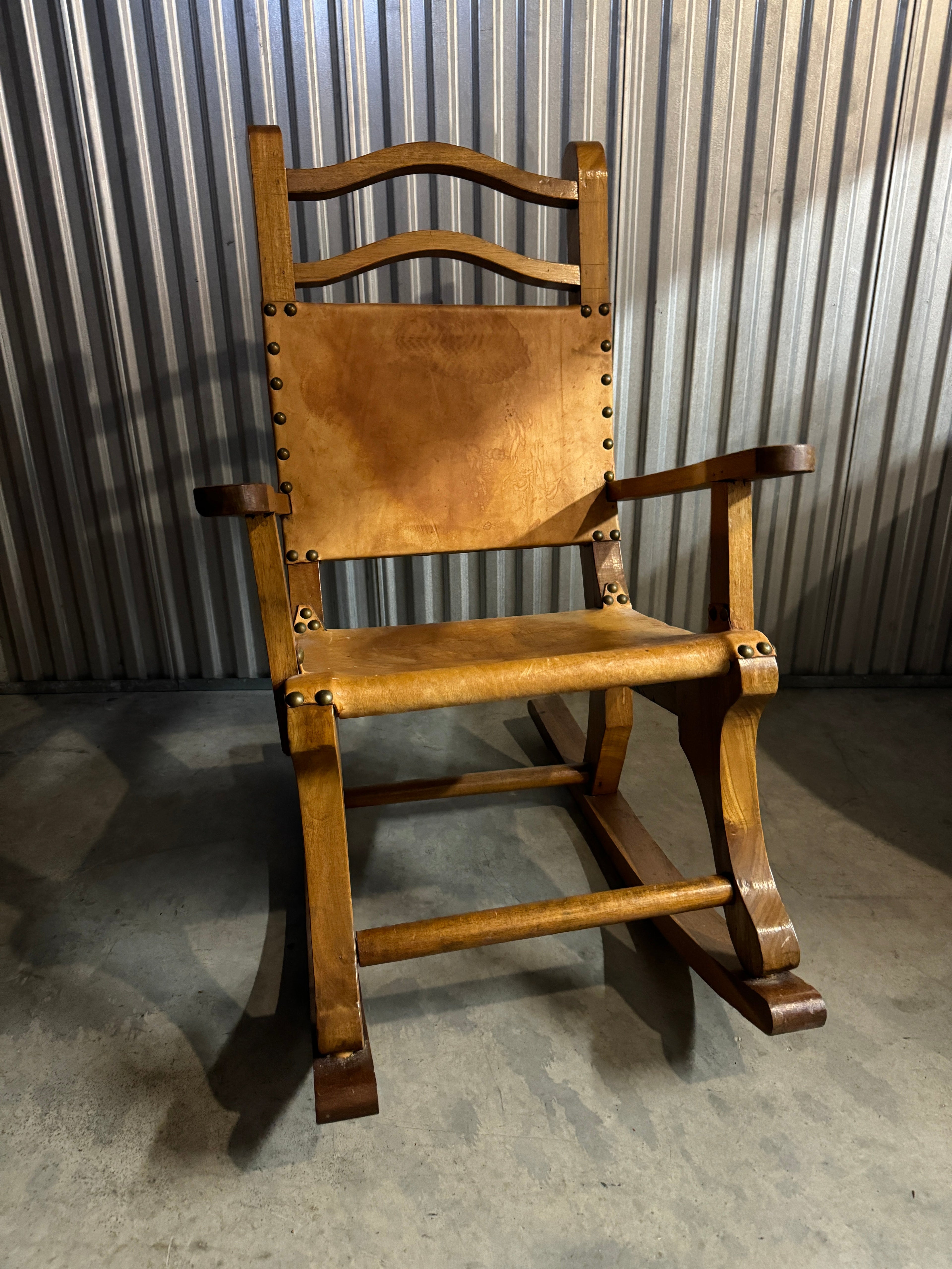 Vintage Mexican Leather Rocking Chair