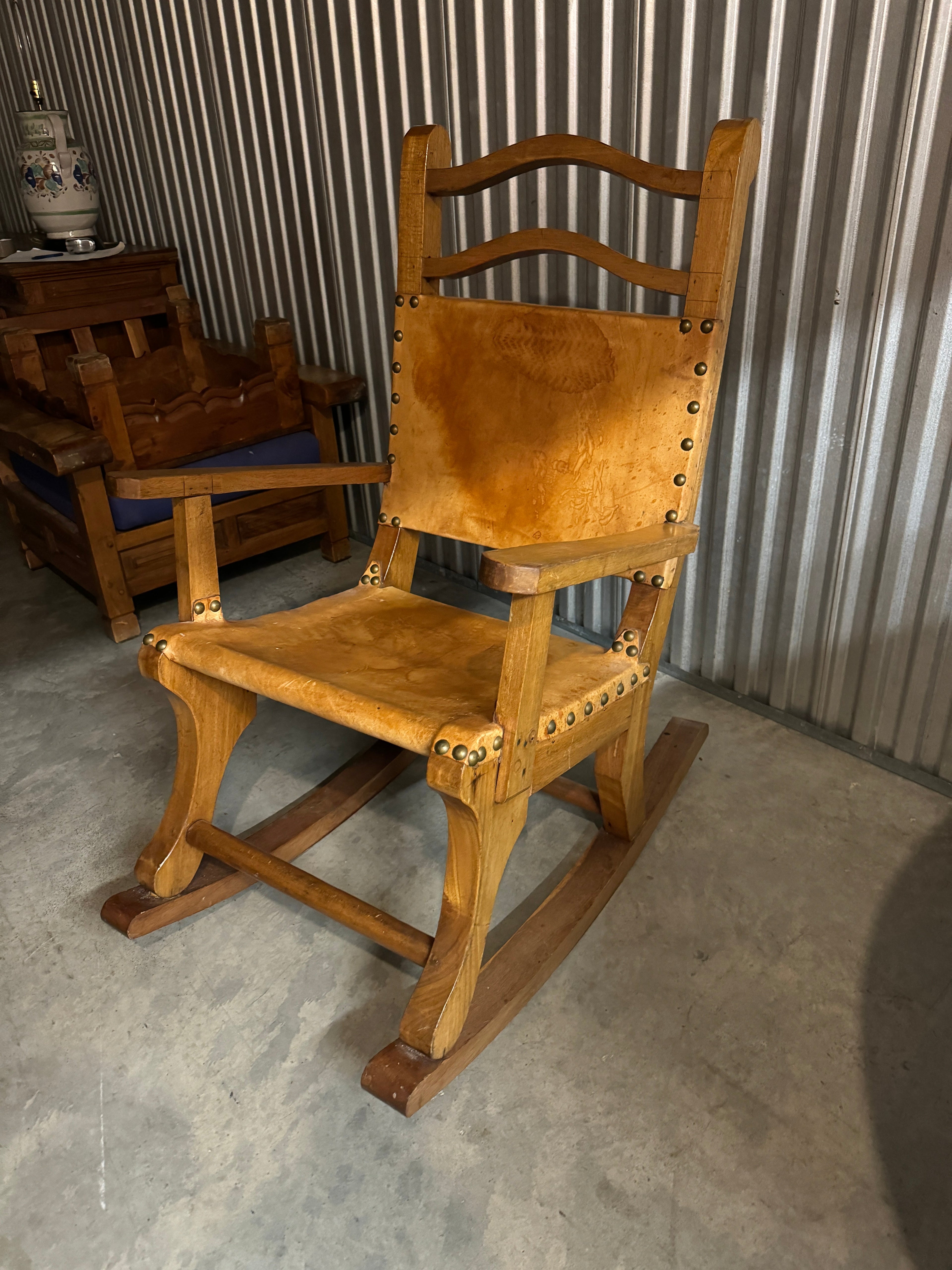 Vintage Mexican Leather Rocking Chair