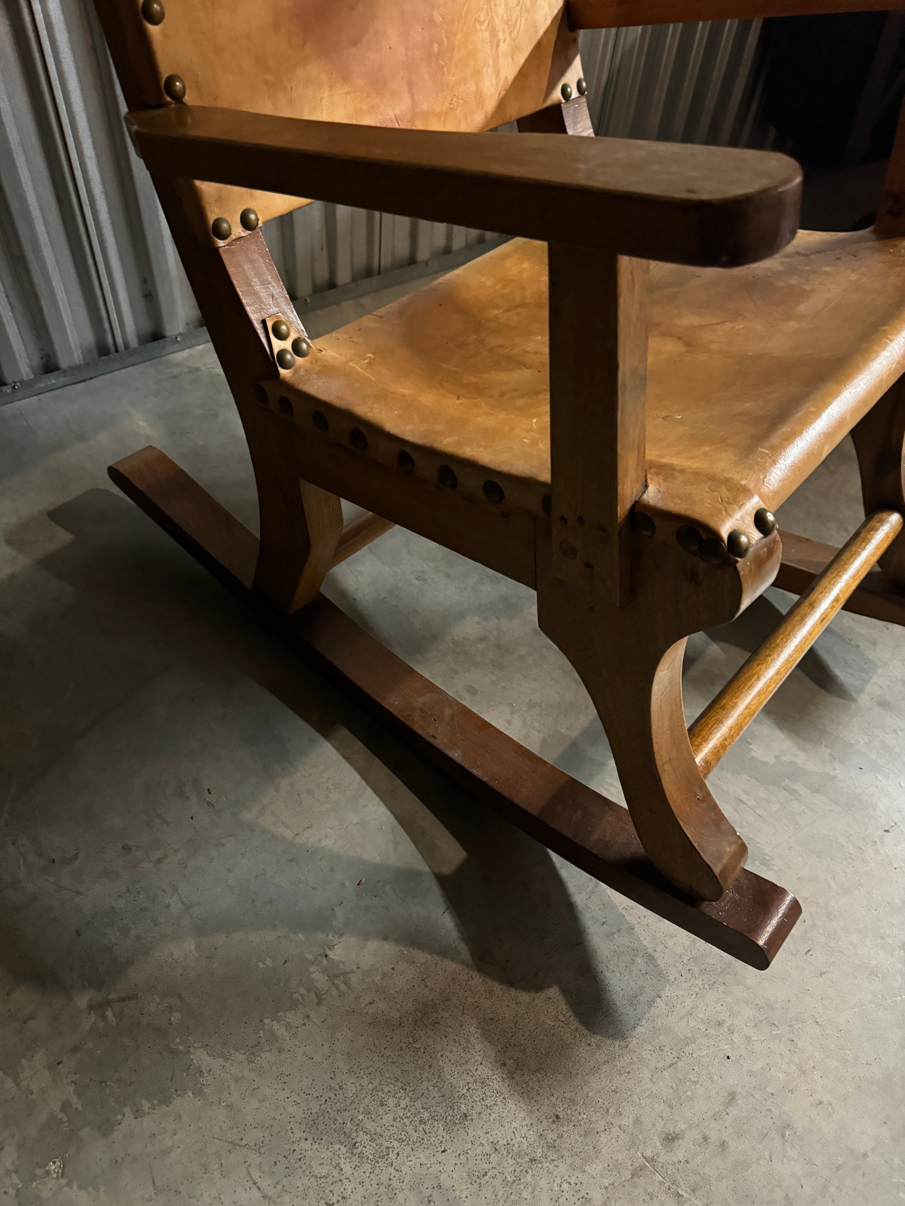Vintage Mexican Leather Rocking Chair