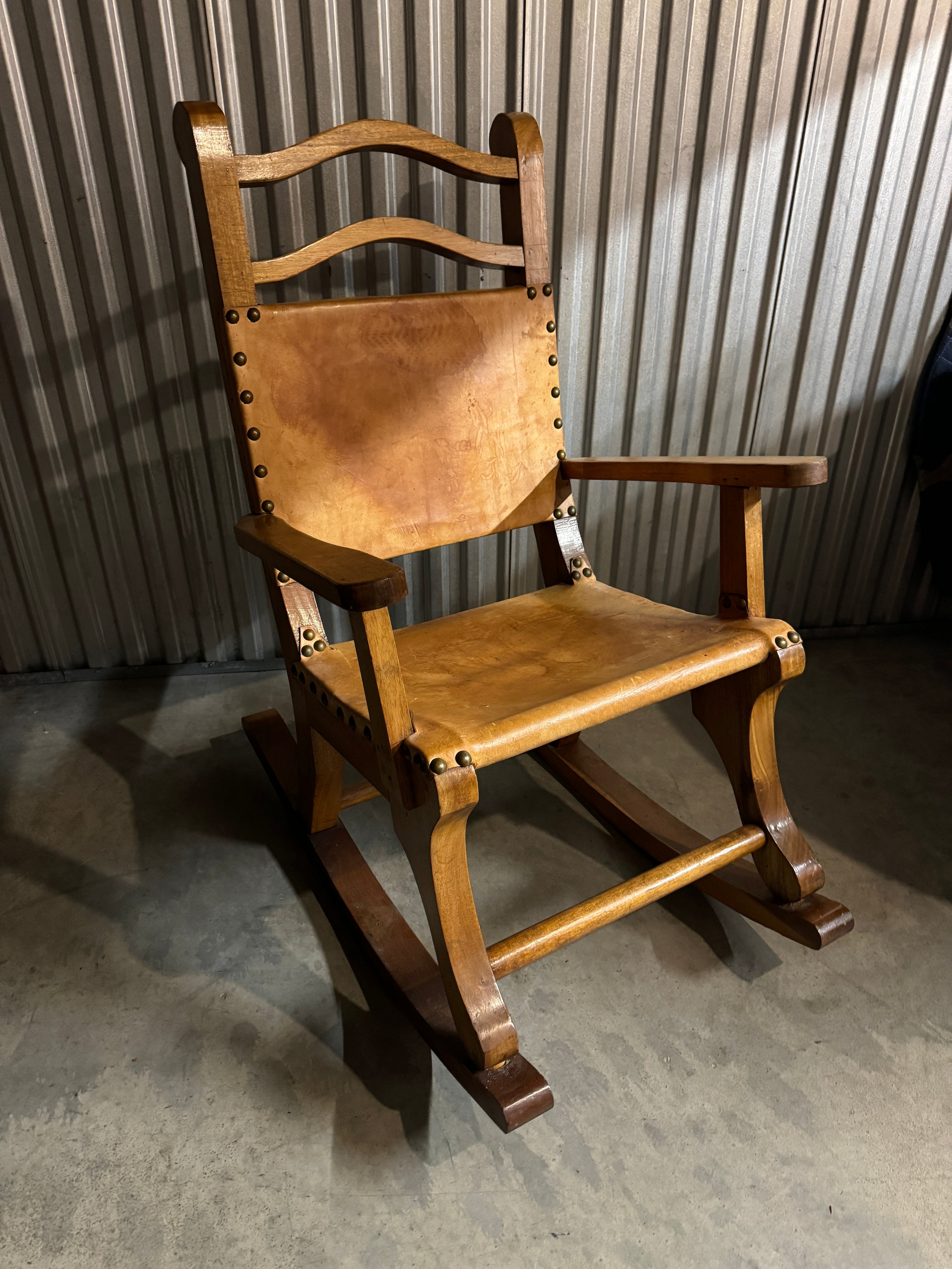 Vintage Mexican Leather Rocking Chair