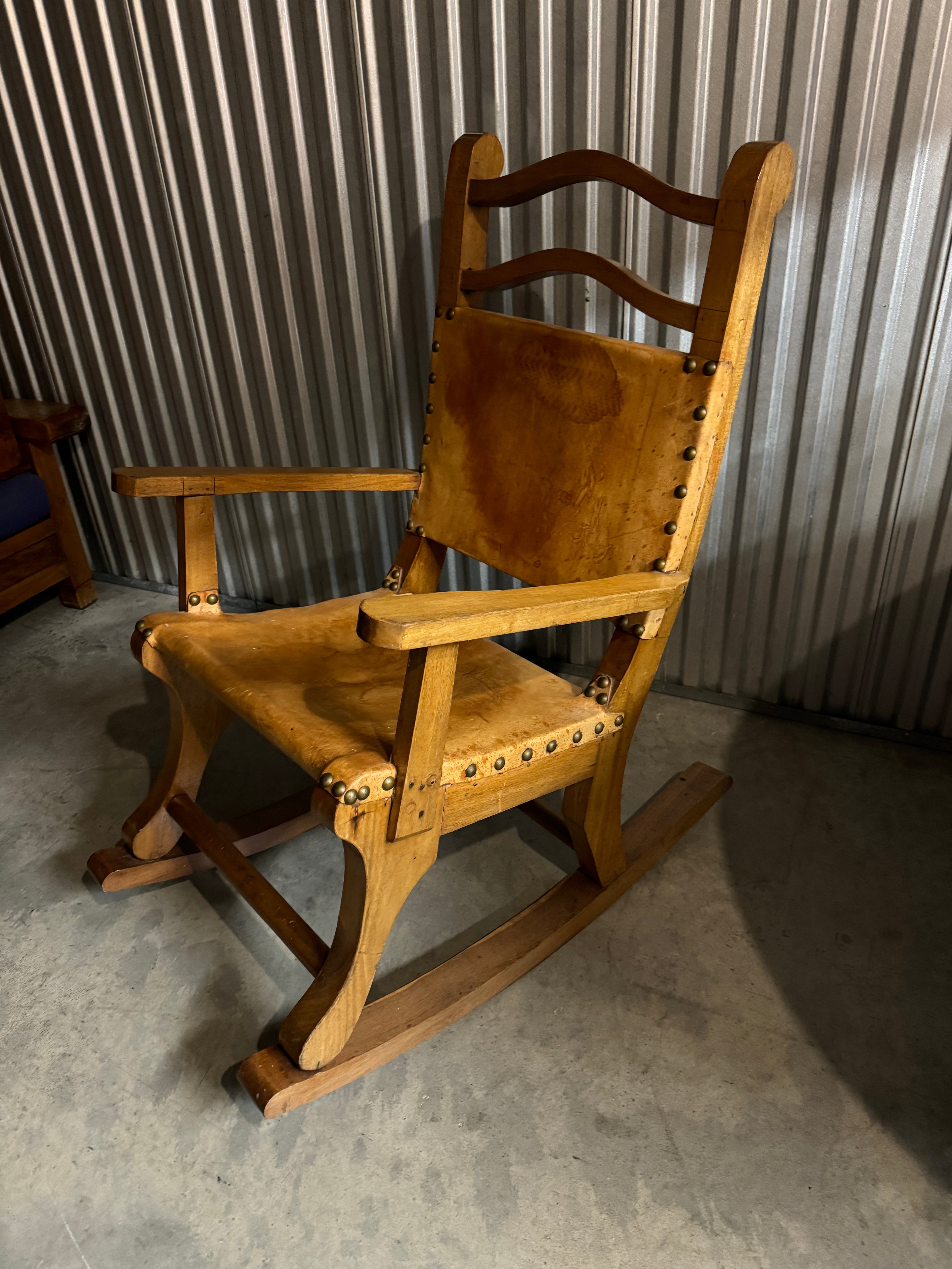 Vintage Mexican Leather Rocking Chair