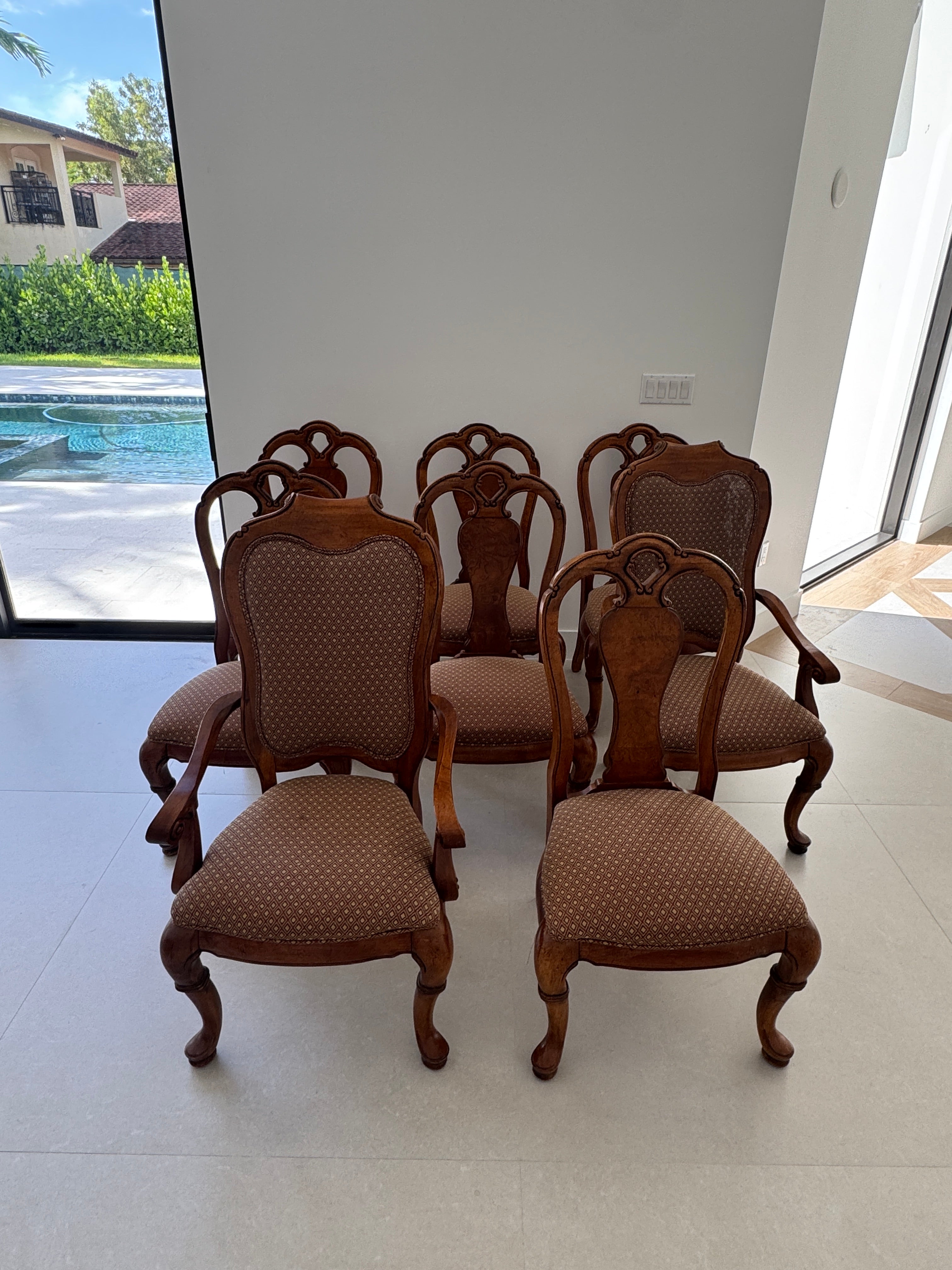 Thomasville Vintage British Gentry Burl Oak Dining Chairs - Set of 8