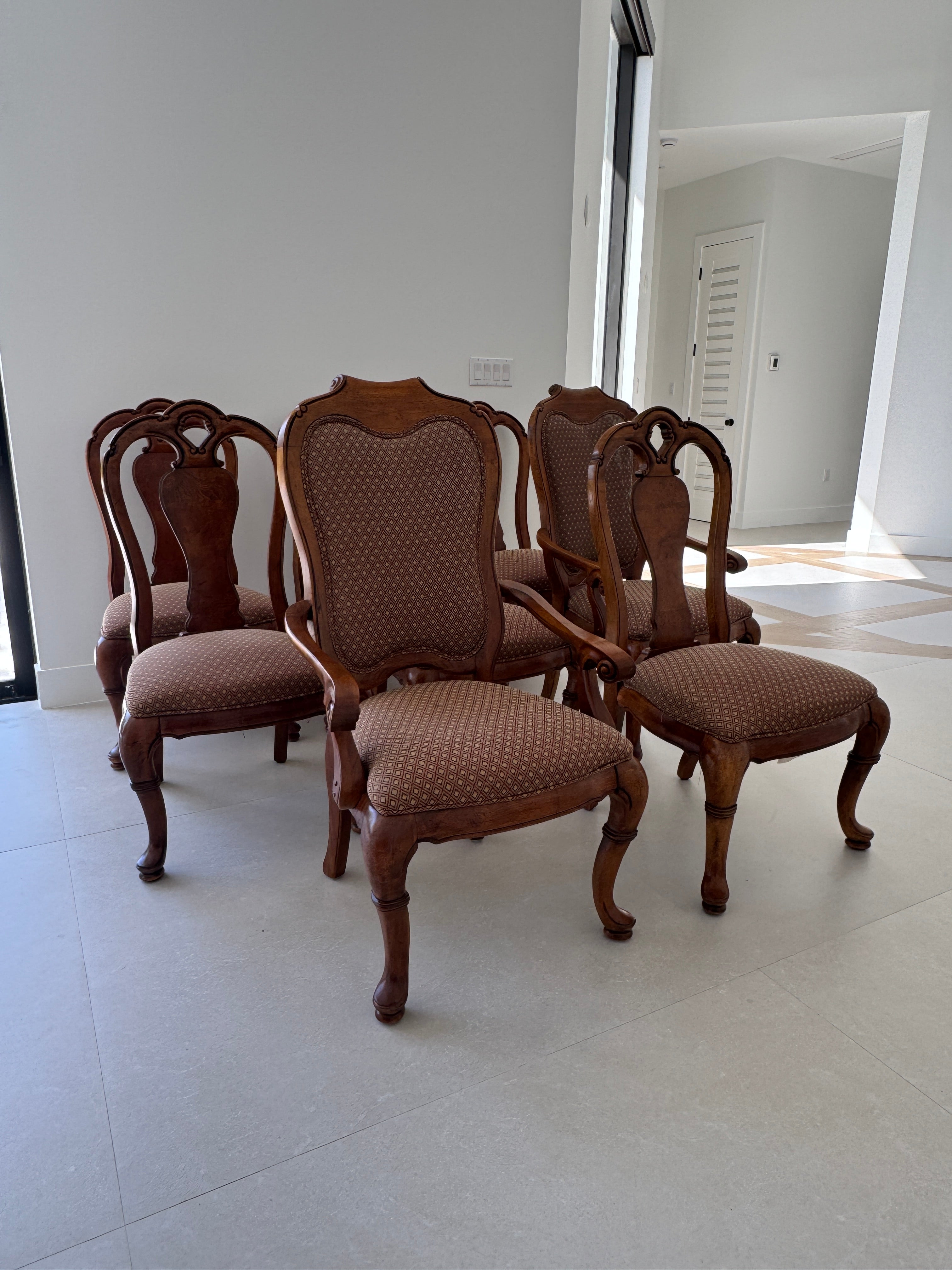 Thomasville Vintage British Gentry Burl Oak Dining Chairs - Set of 8