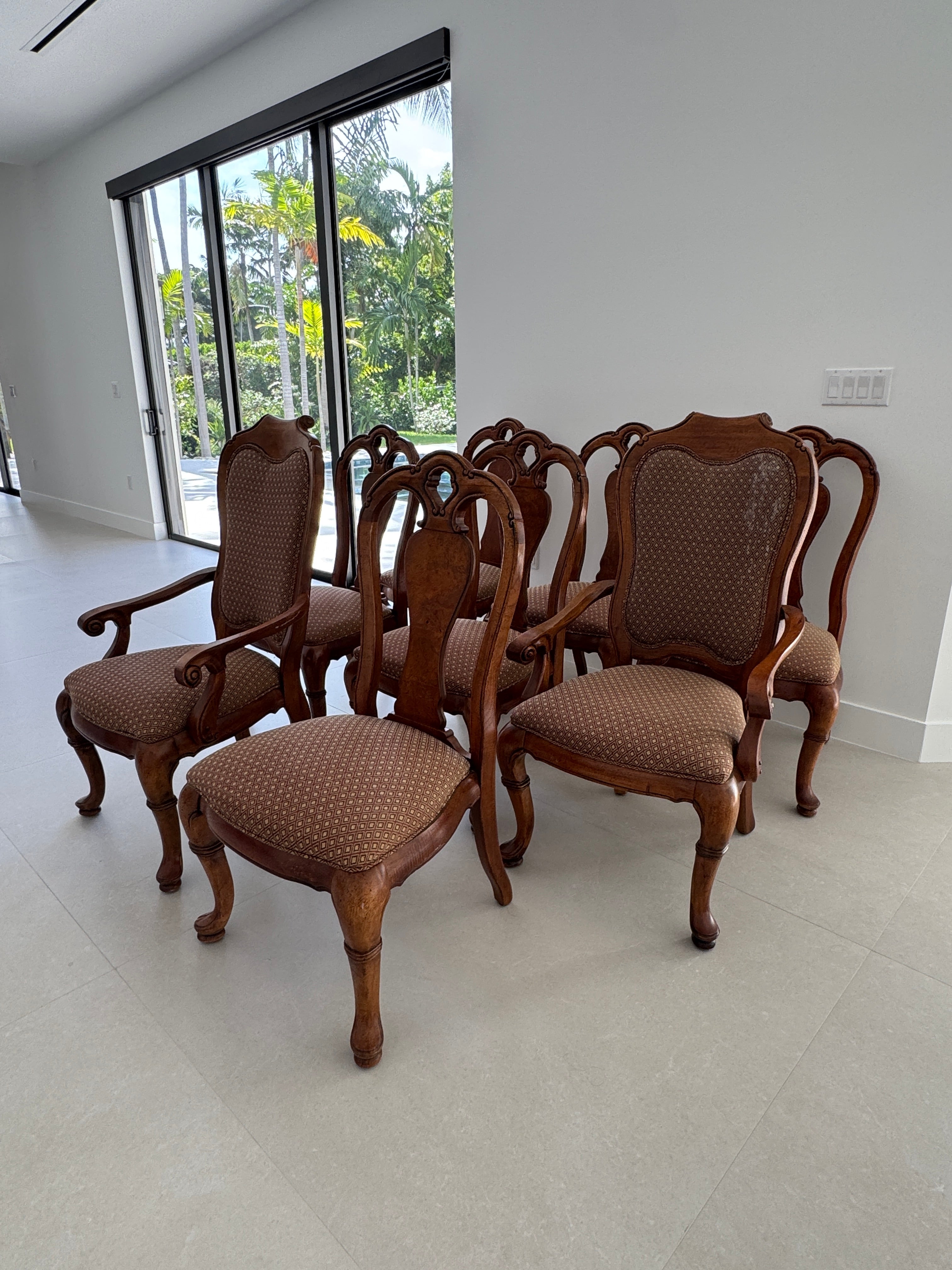 Thomasville Vintage British Gentry Burl Oak Dining Chairs - Set of 8