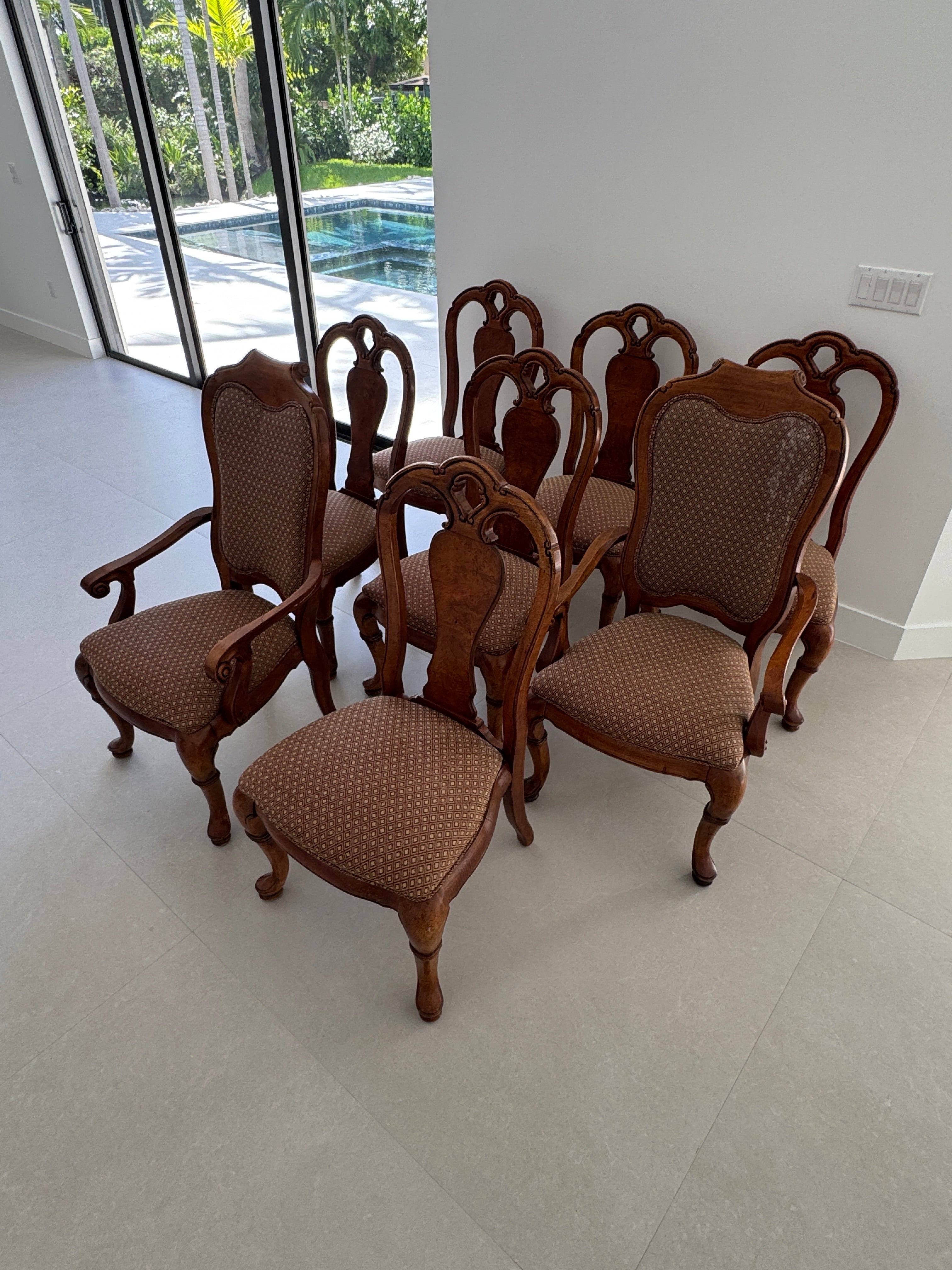 Thomasville Vintage British Gentry Burl Oak Dining Chairs - Set of 8