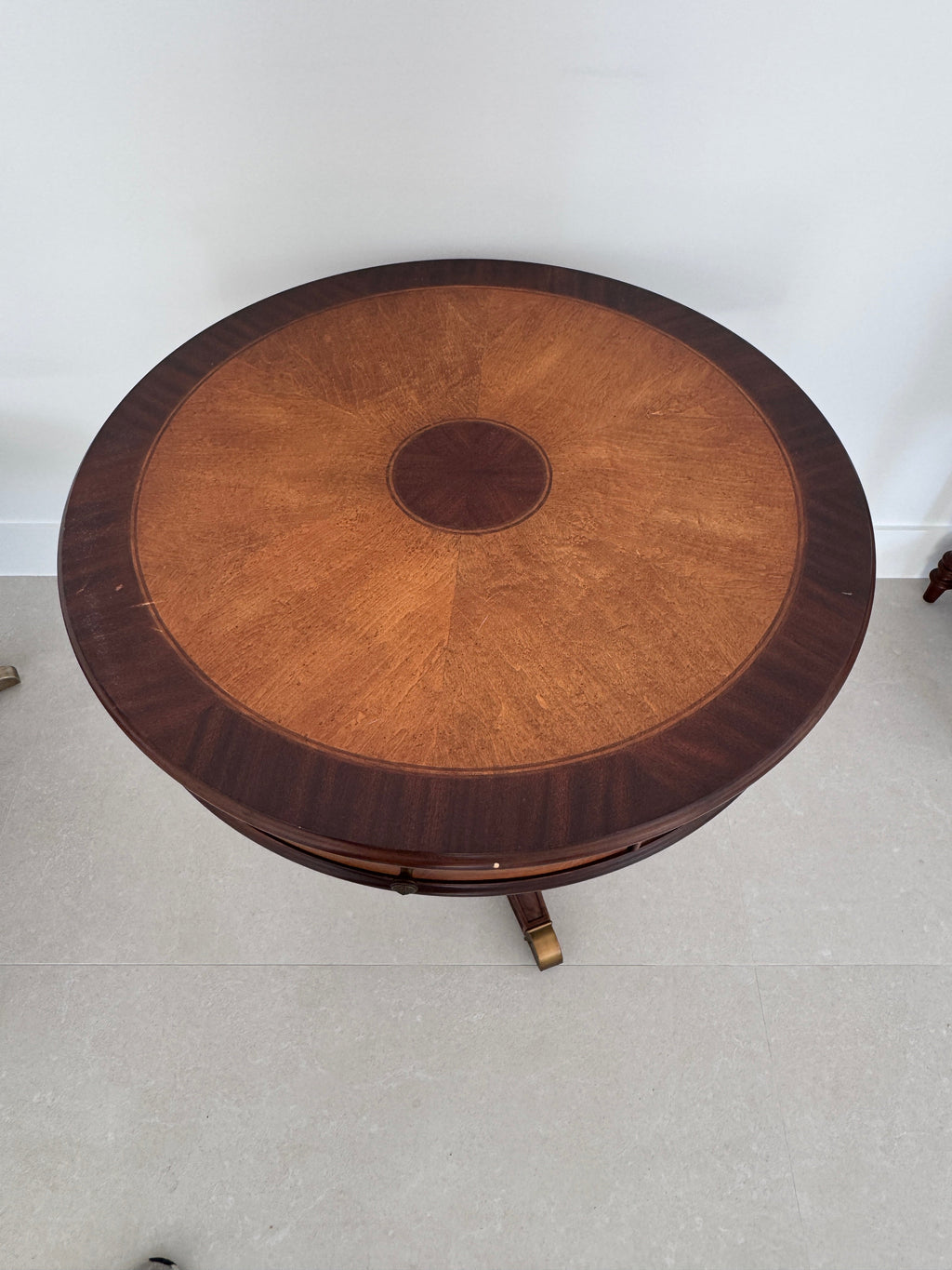 Vintage Schnadig Mahogany Pedestal Round End Table or Drum Table