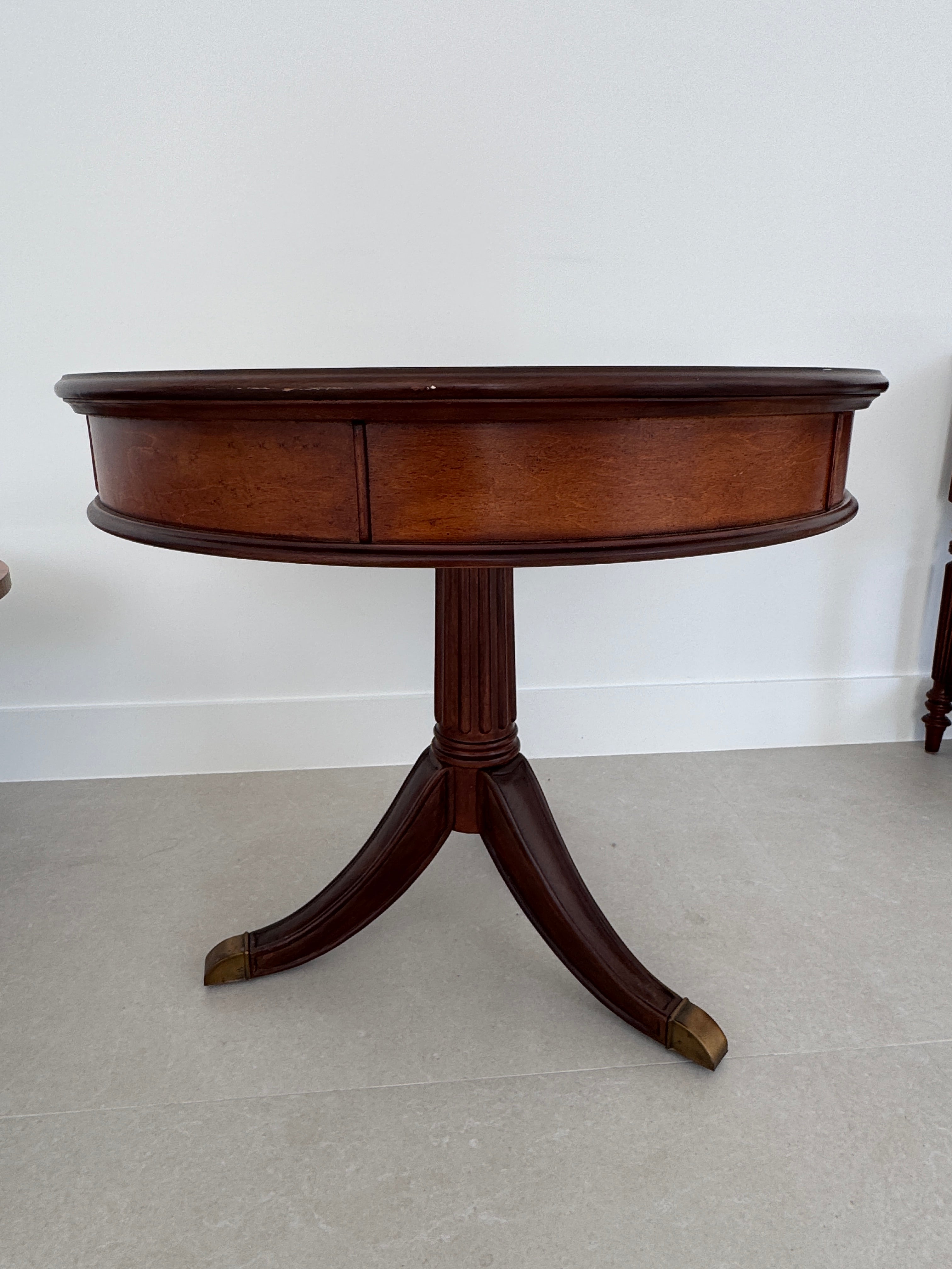 Vintage Schnadig Mahogany Pedestal Round End Table or Drum Table