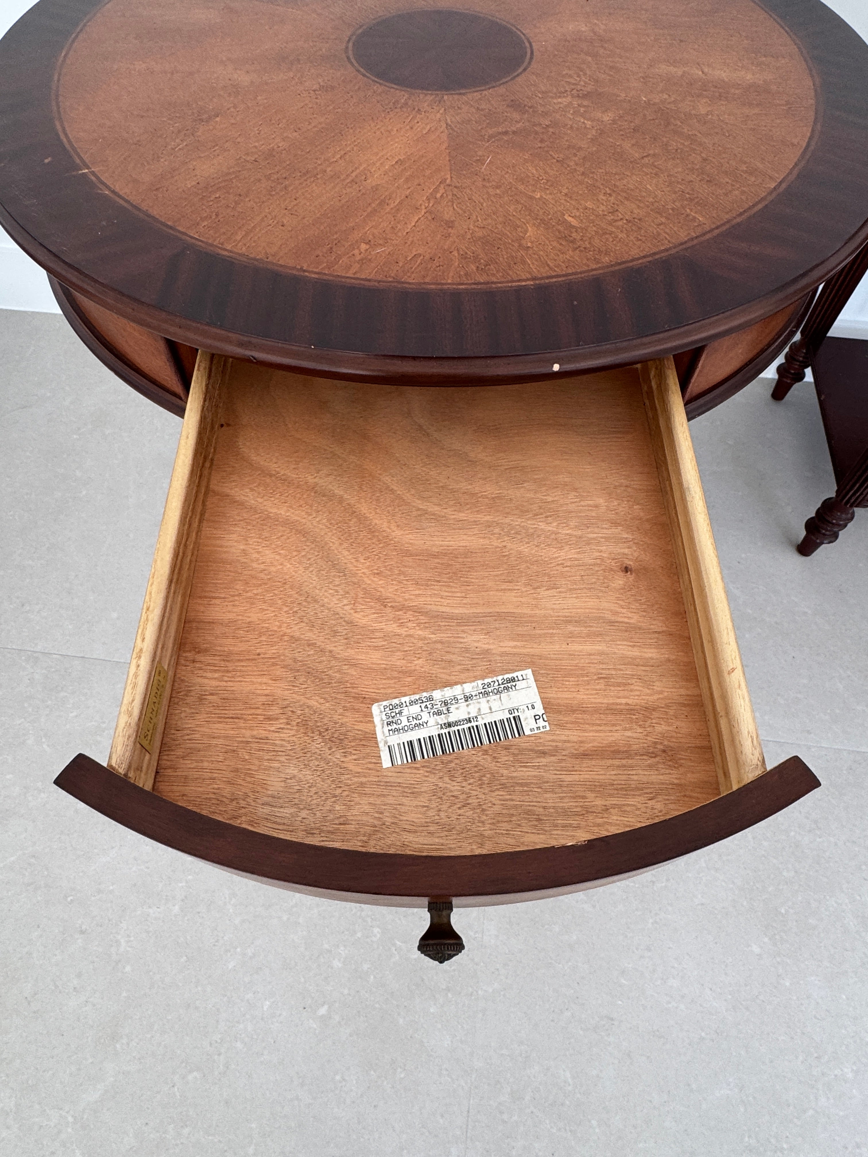 Vintage Schnadig Mahogany Pedestal Round End Table or Drum Table