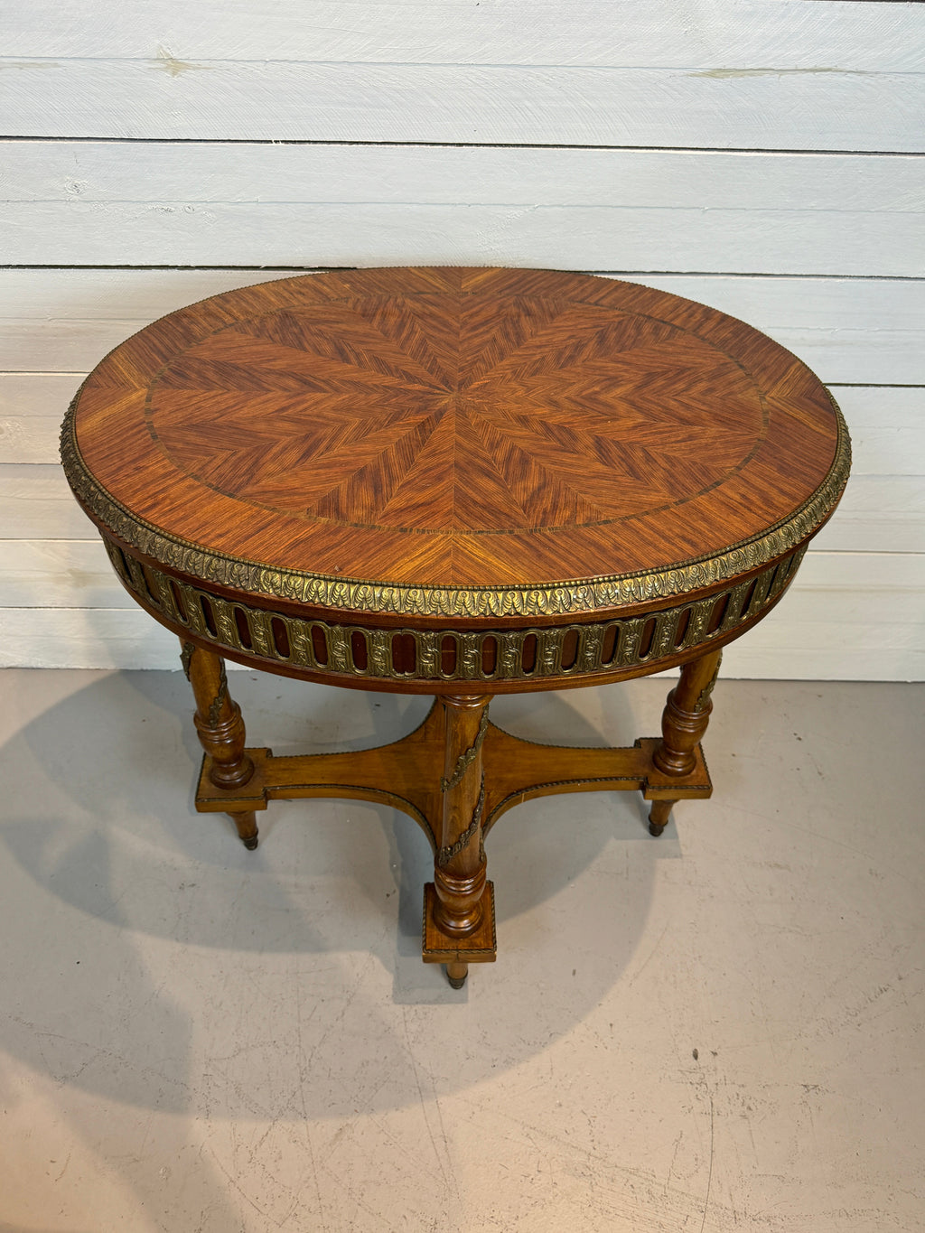 Bronze Ormolu Mounted Oval Marquetry End, Side or Accent Table