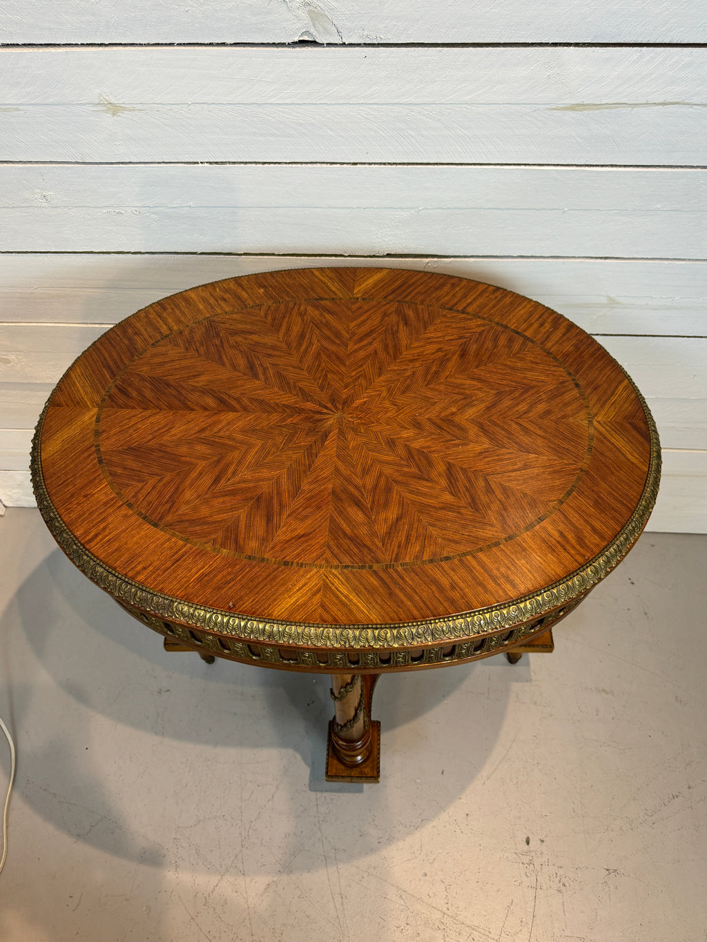 Bronze Ormolu Mounted Oval Marquetry End, Side or Accent Table