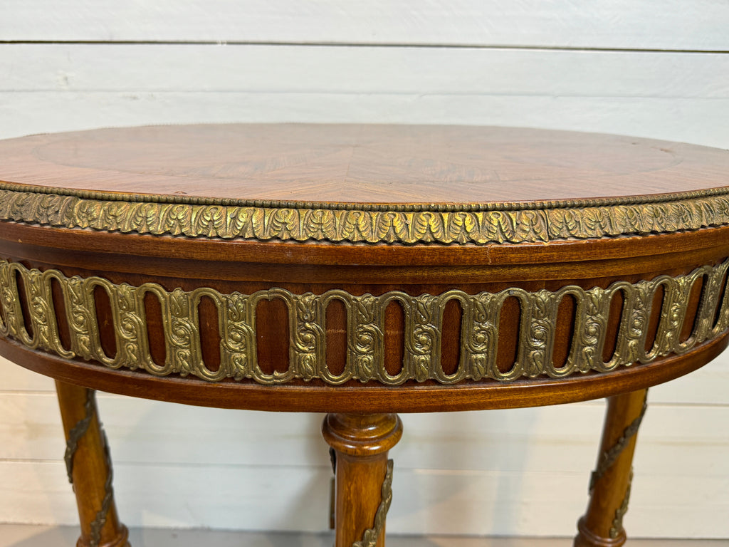 Bronze Ormolu Mounted Oval Marquetry End, Side or Accent Table