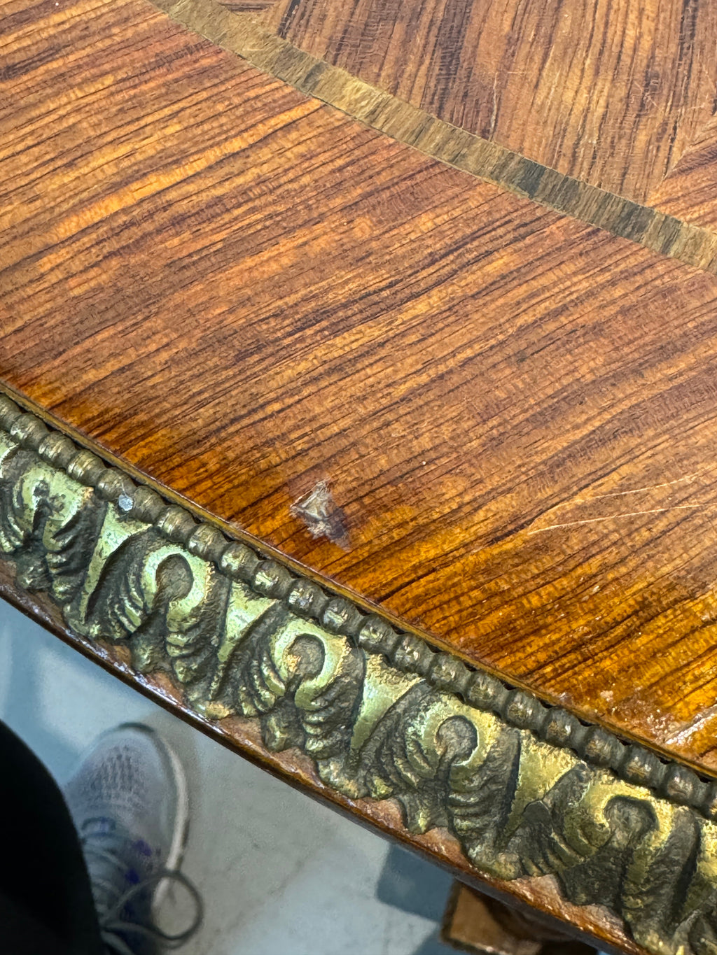 Bronze Ormolu Mounted Oval Marquetry End, Side or Accent Table