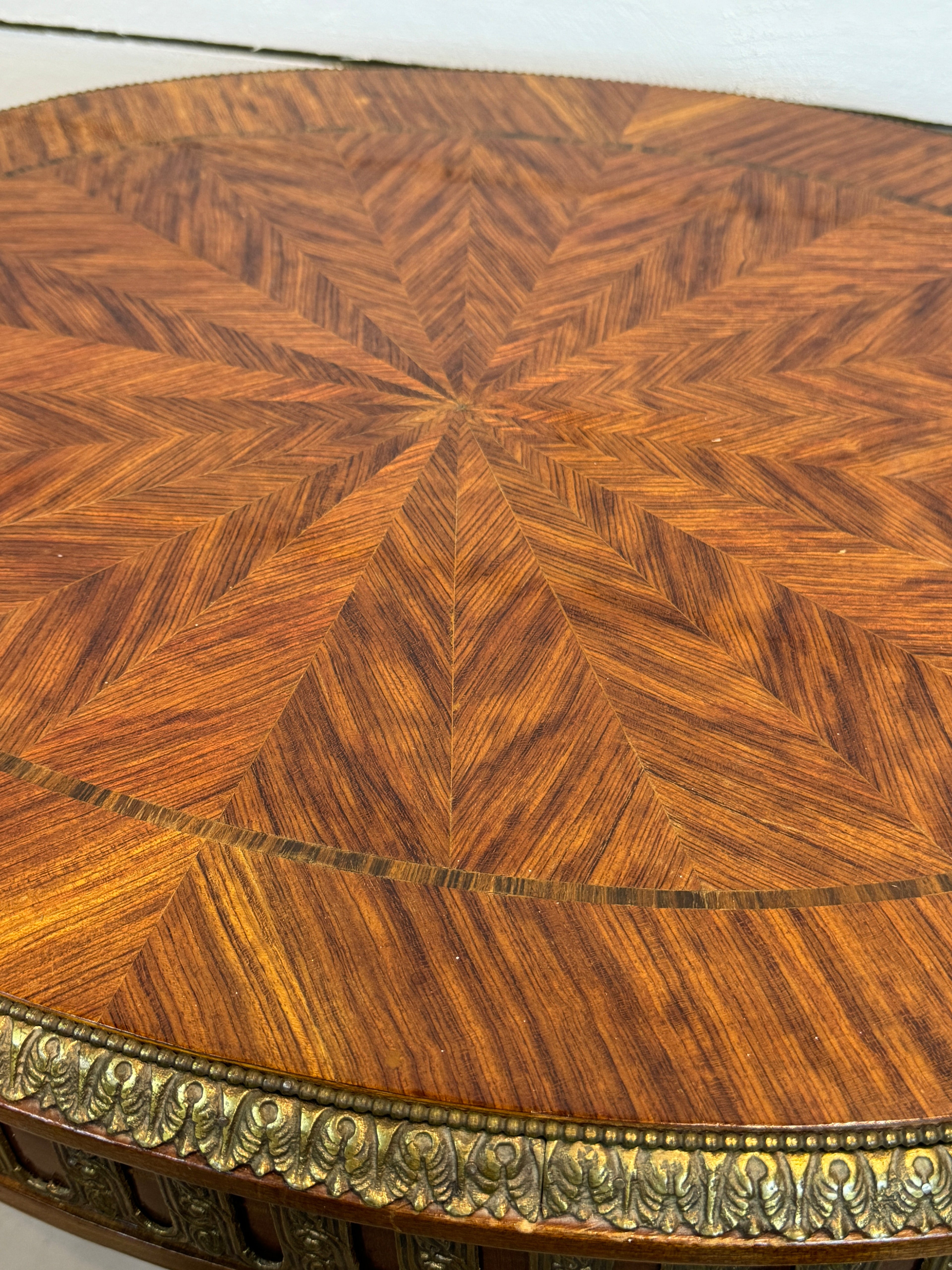 Bronze Ormolu Mounted Oval Marquetry End, Side or Accent Table