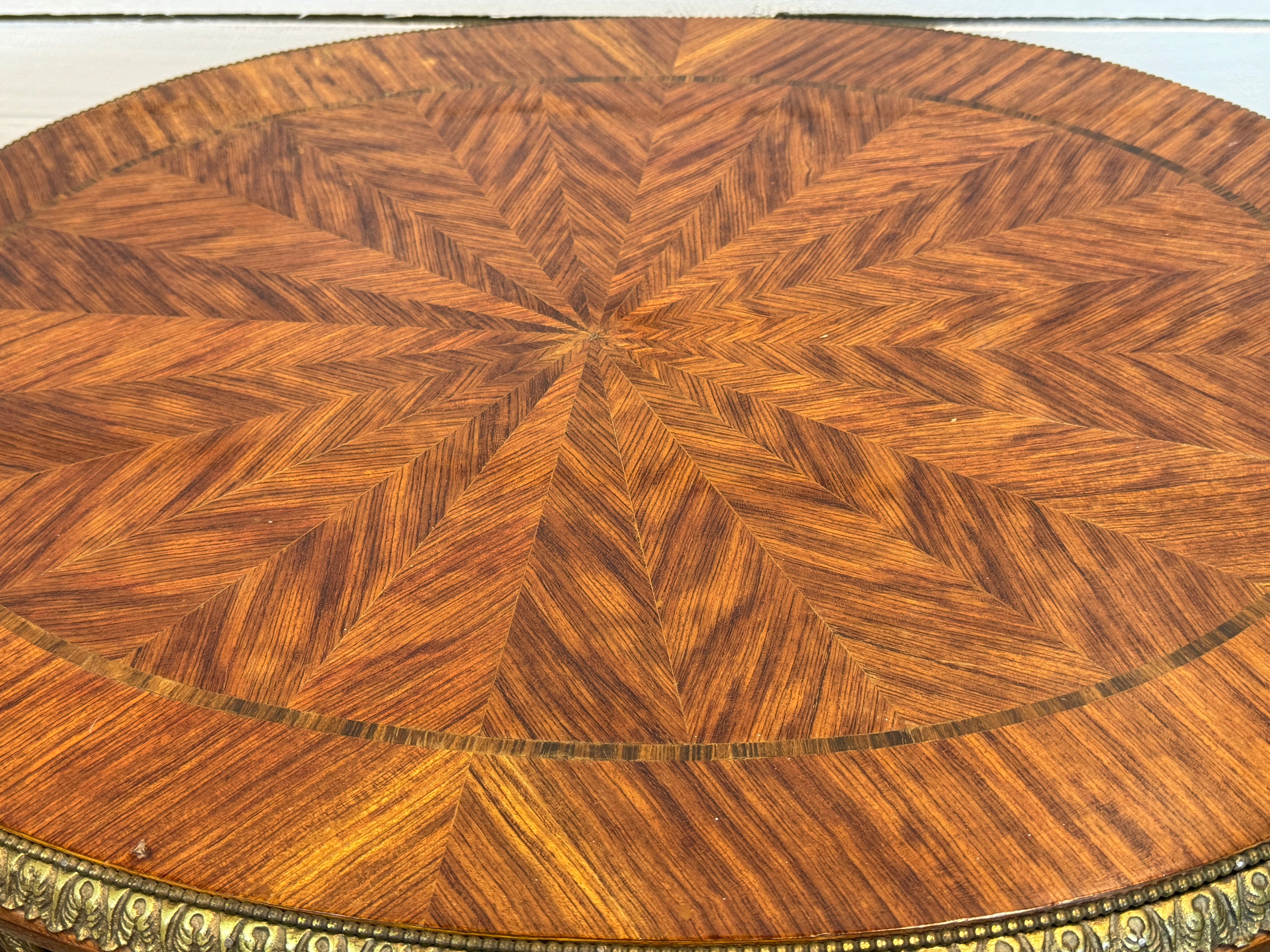 Bronze Ormolu Mounted Oval Marquetry End, Side or Accent Table