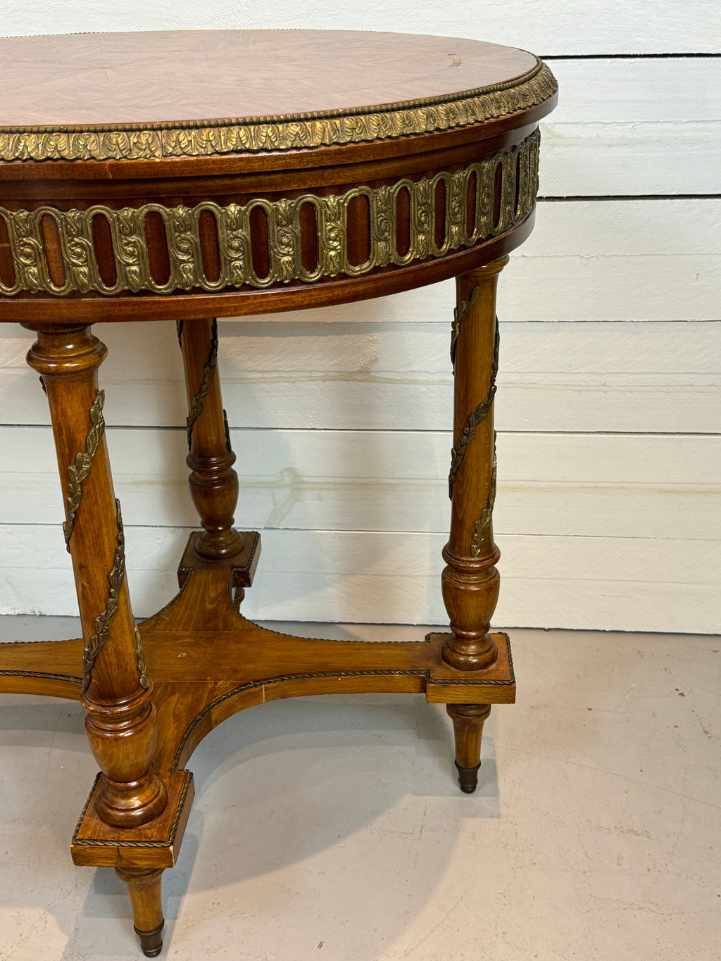 Bronze Ormolu Mounted Oval Marquetry End, Side or Accent Table