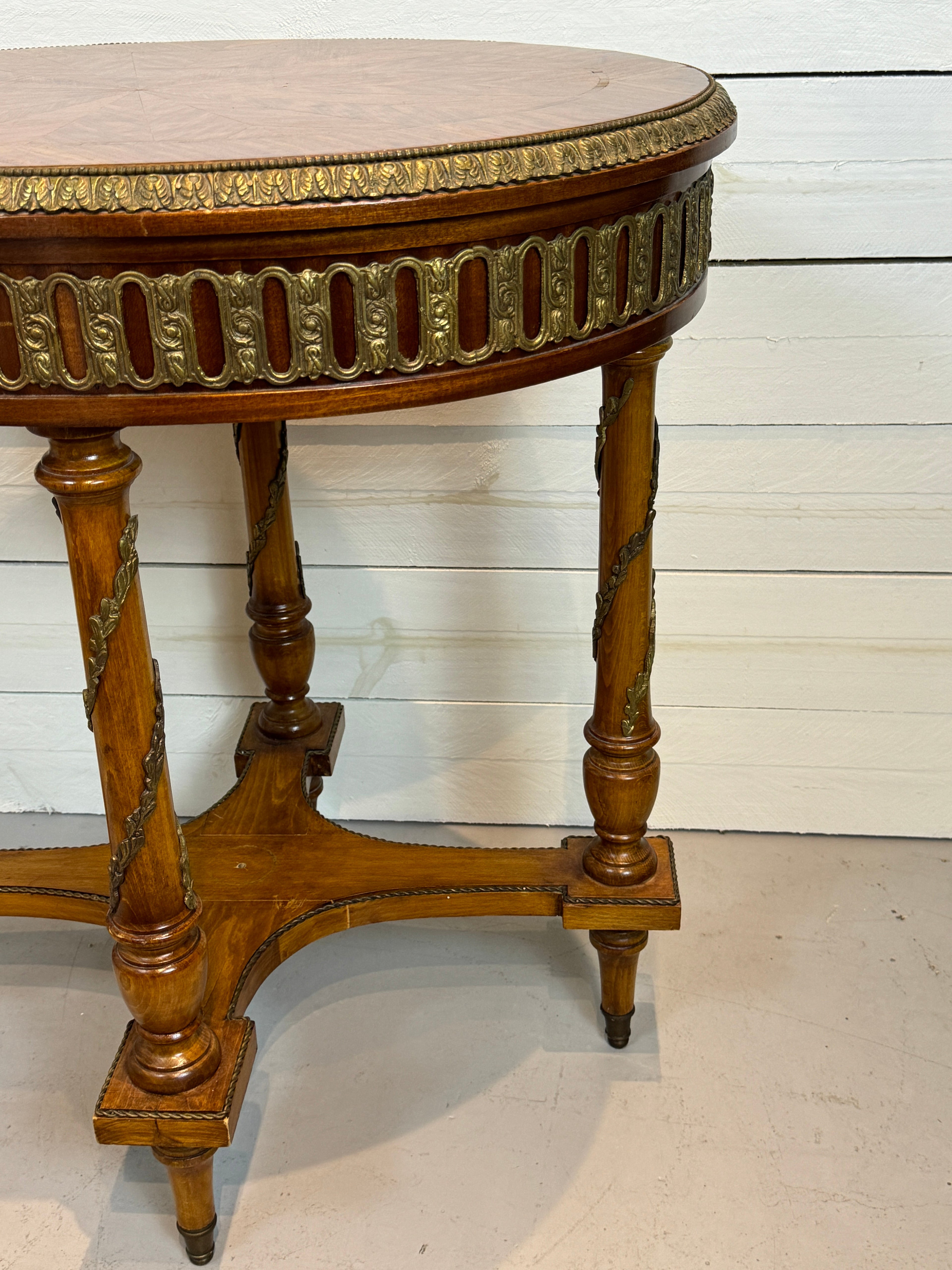 Bronze Ormolu Mounted Oval Marquetry End, Side or Accent Table