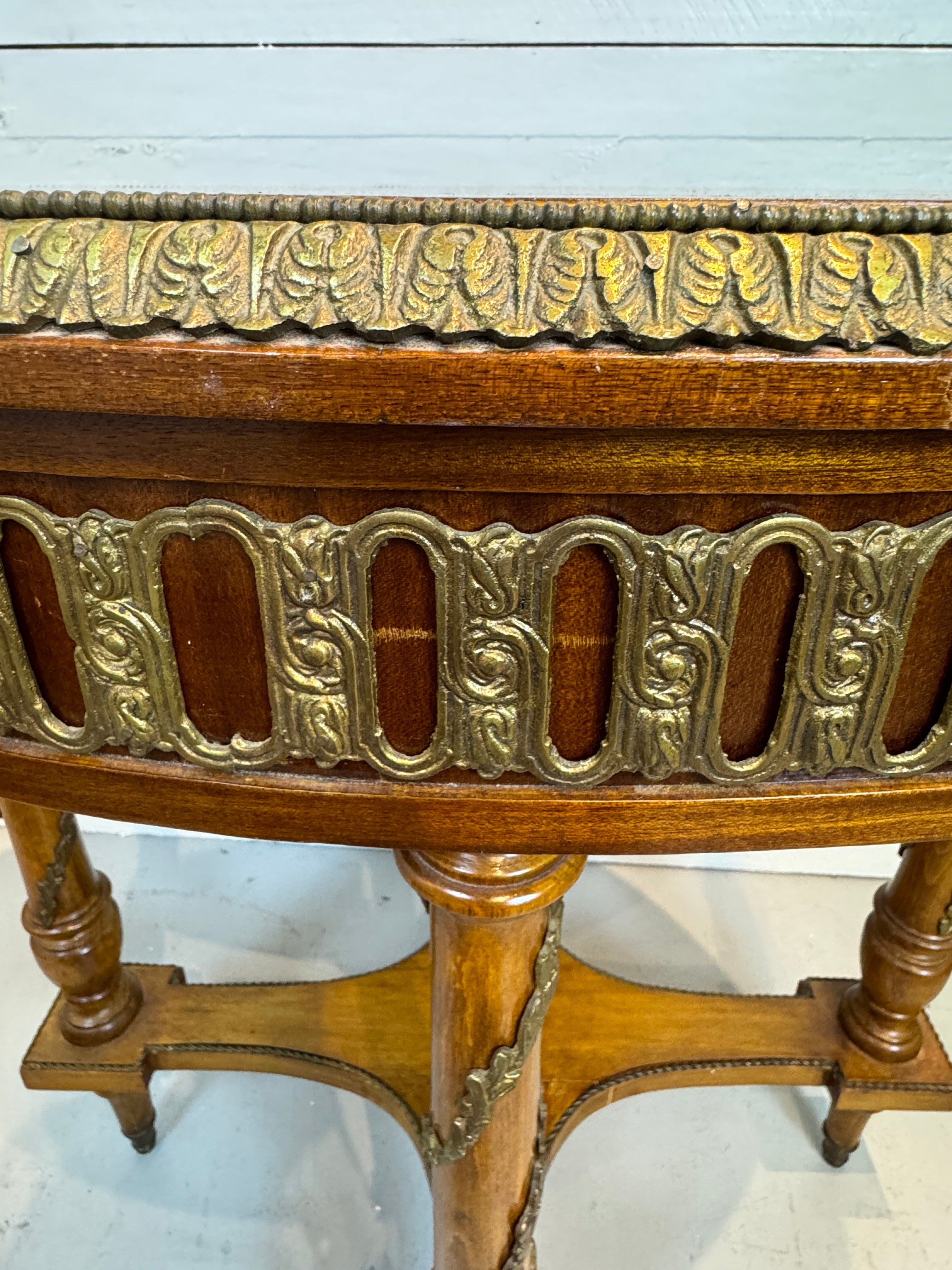Bronze Ormolu Mounted Oval Marquetry End, Side or Accent Table