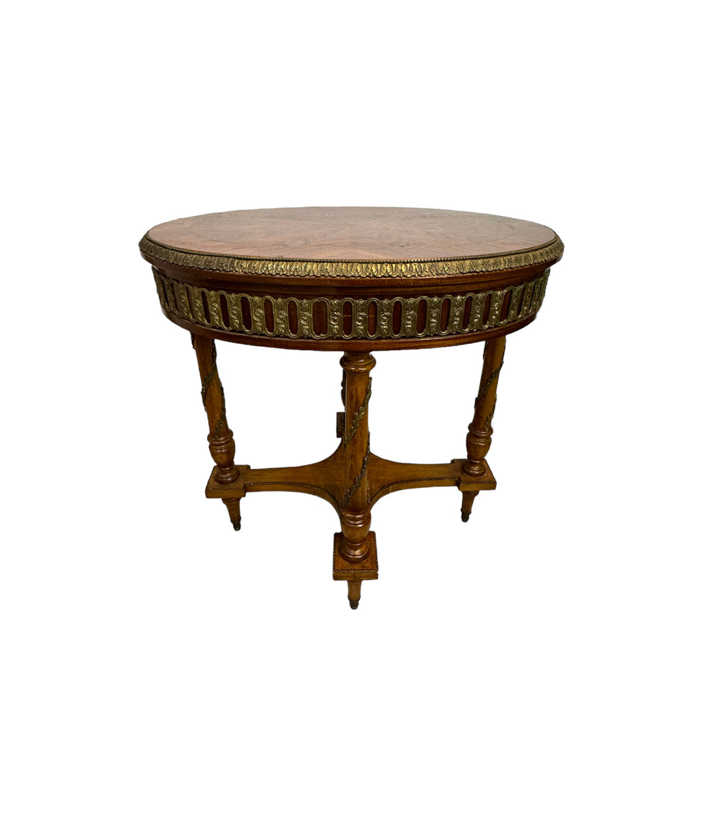 Bronze Ormolu Mounted Oval Marquetry End, Side or Accent Table