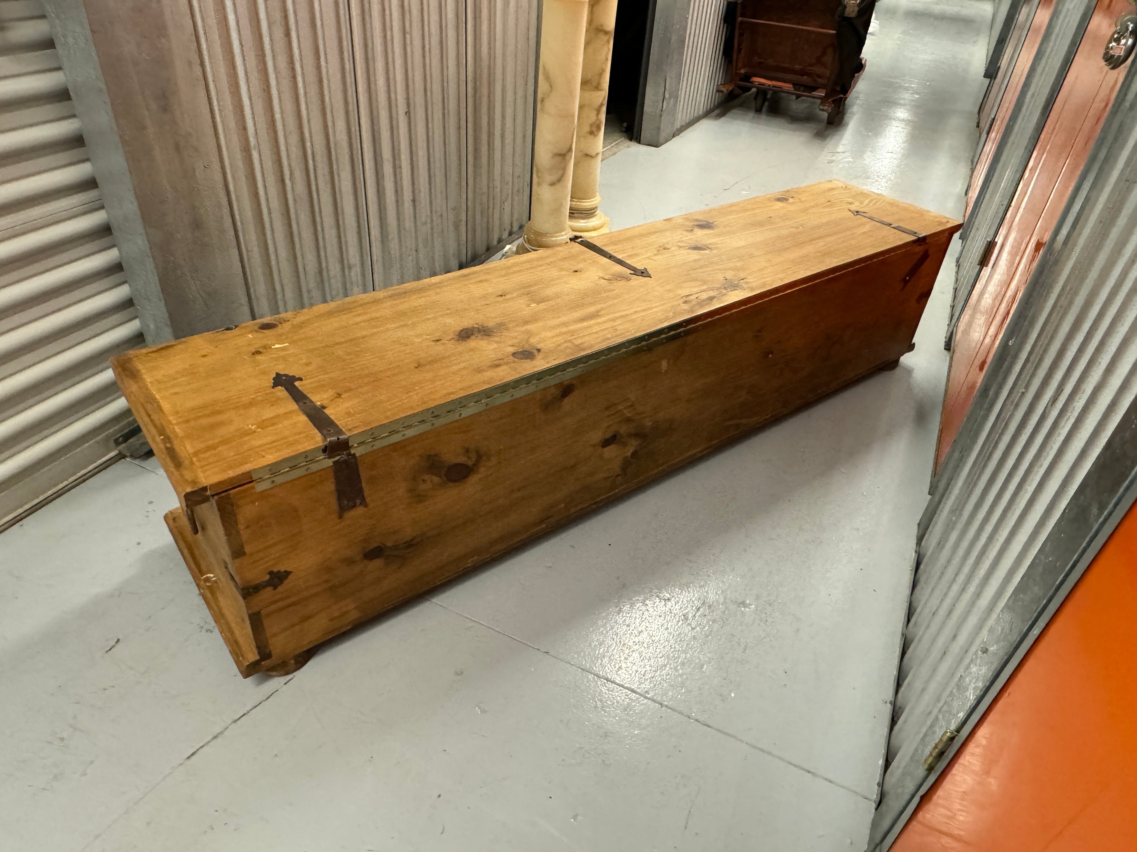 Vintage Primitive Pine Storage Chest Trunk Bench - King Size