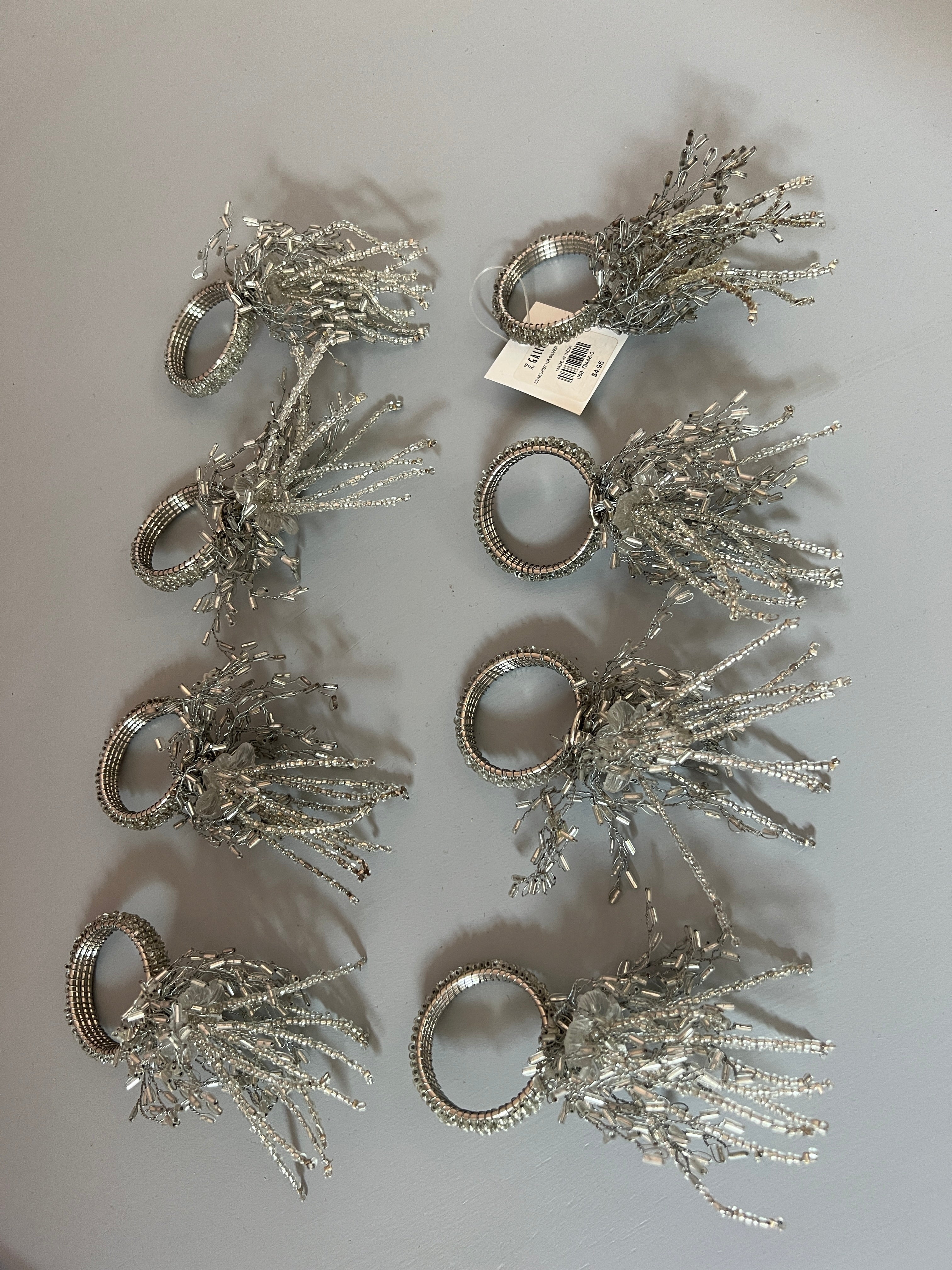 Silver Beaded Seaburst Napkin Rings - Set of 8