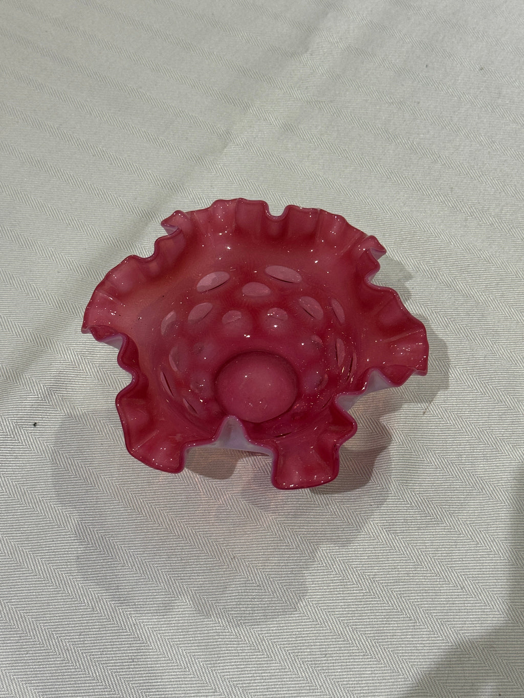 Vintage Fenton Cranberry Coin Dot Ruffle Edge Candy Dish Bowl