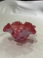 Vintage Fenton Cranberry Coin Dot Ruffle Edge Candy Dish Bowl