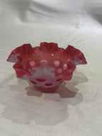 Vintage Fenton Cranberry Coin Dot Ruffle Edge Candy Dish Bowl