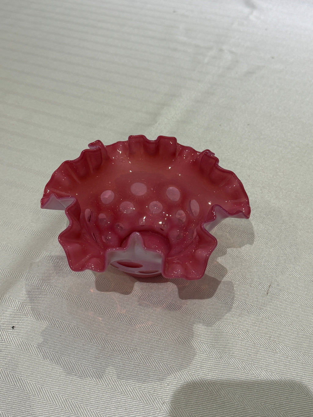 Vintage Fenton Cranberry Coin Dot Ruffle Edge Candy Dish Bowl