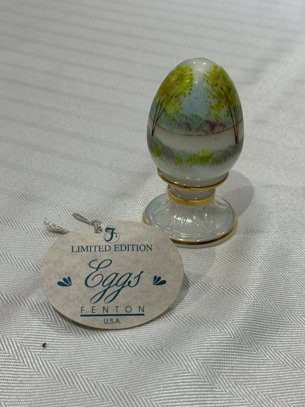 Fenton Iridescent Hand Painted Easter Egg