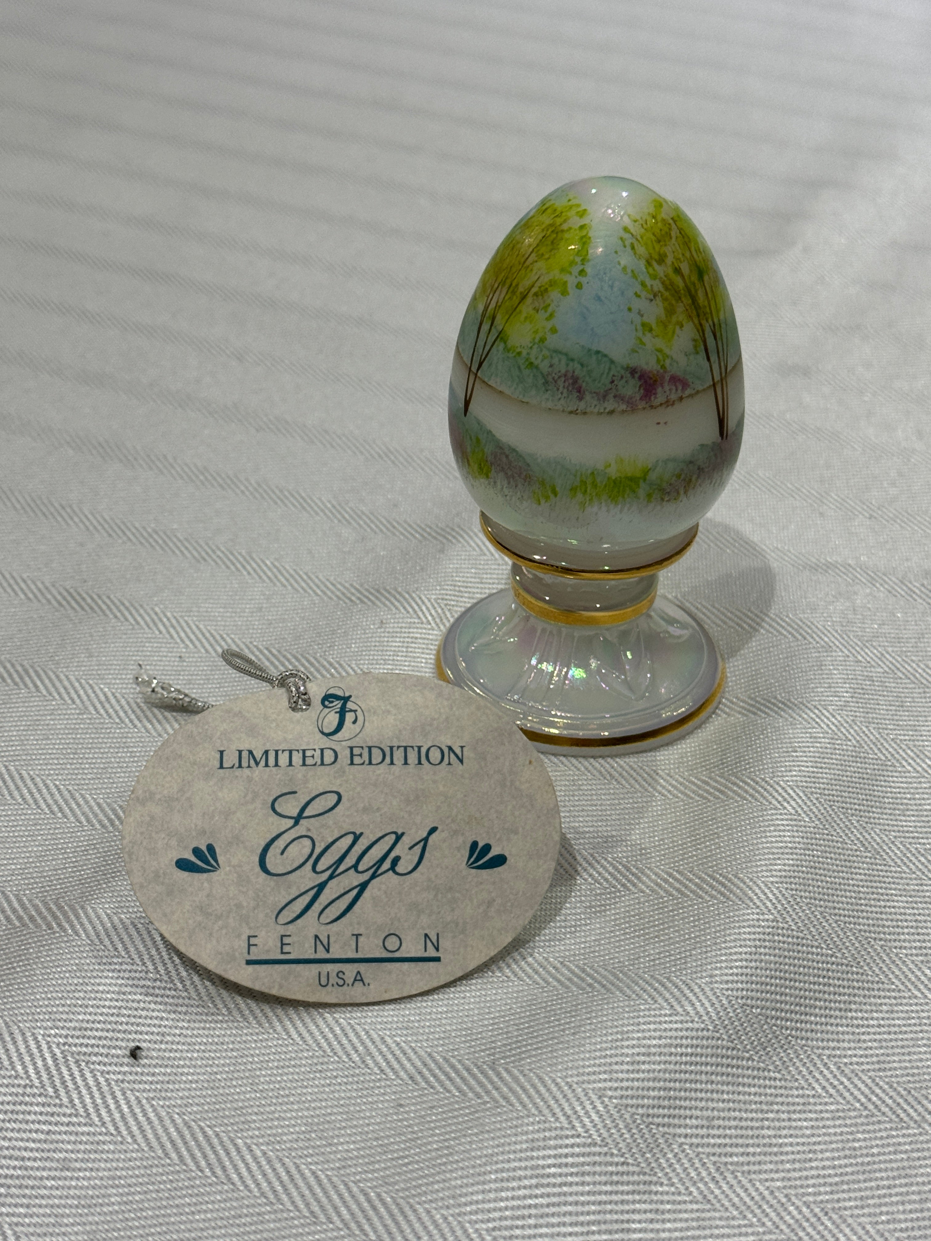Fenton Iridescent Hand Painted Easter Egg