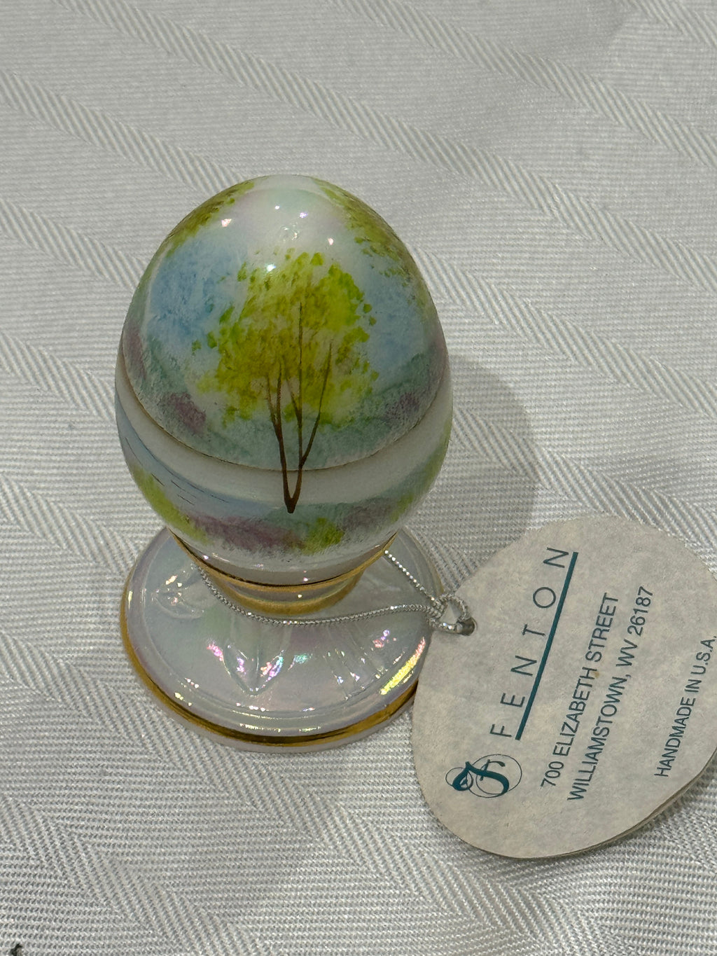 Fenton Iridescent Hand Painted Easter Egg