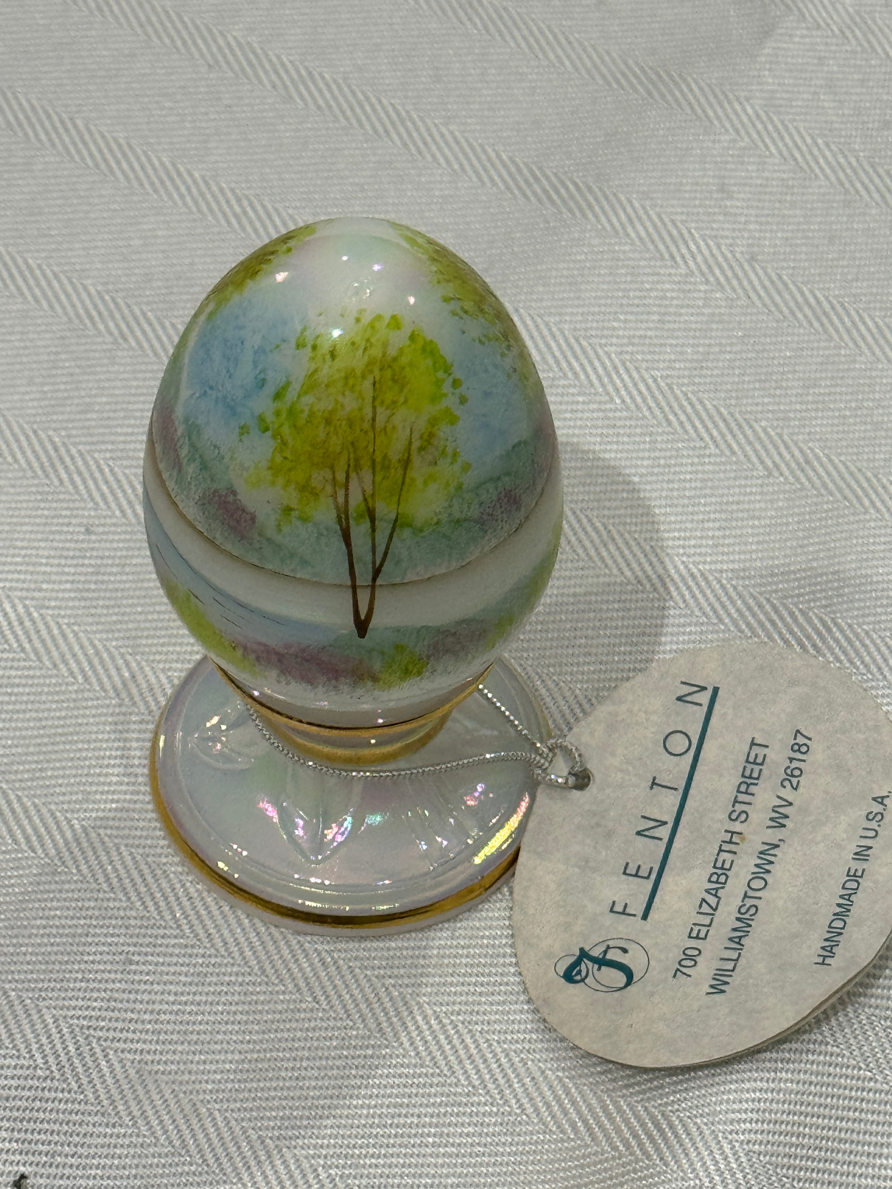 Fenton Iridescent Hand Painted Easter Egg